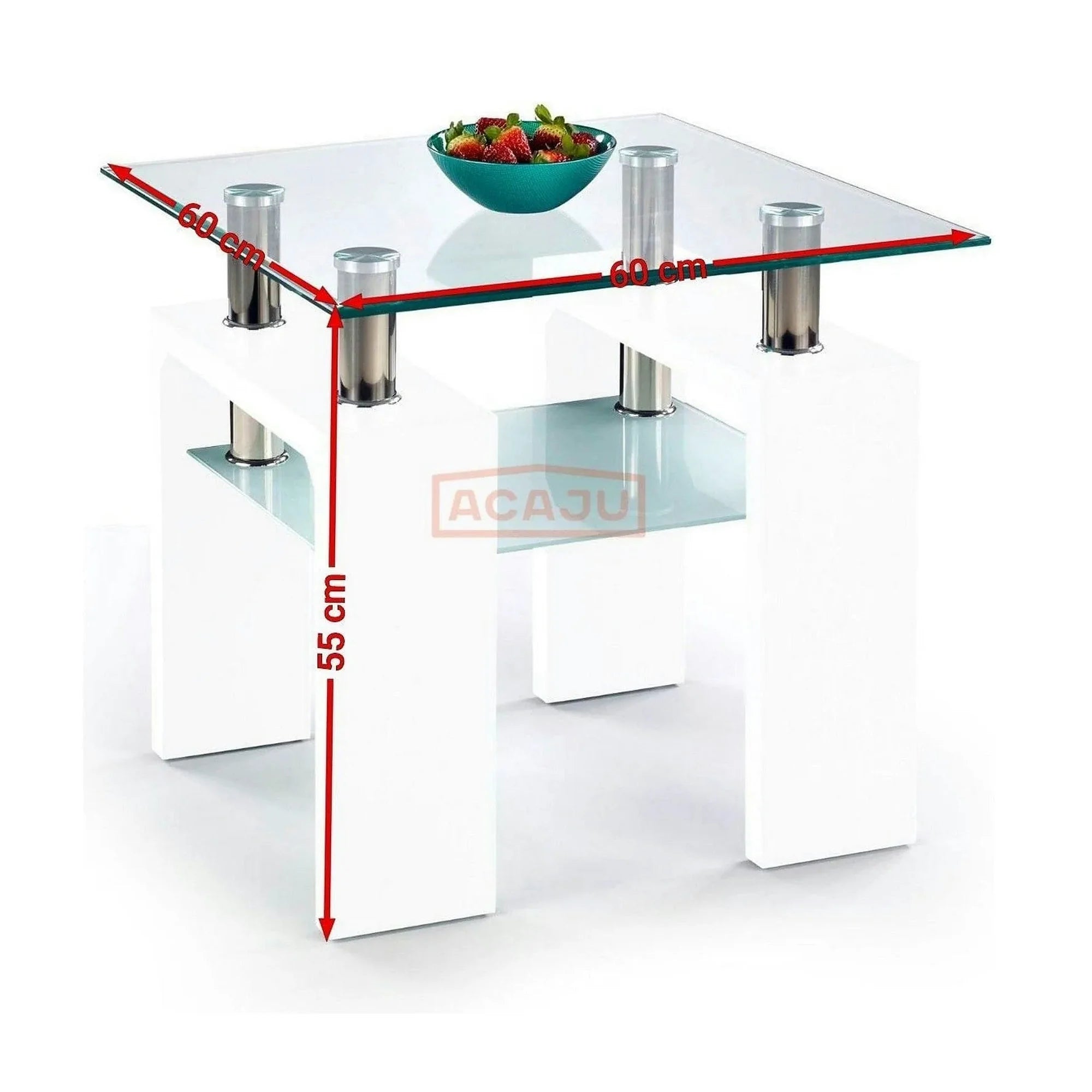 Masuta cafea DIANA H, transparent/alb, 60x60x55 cm