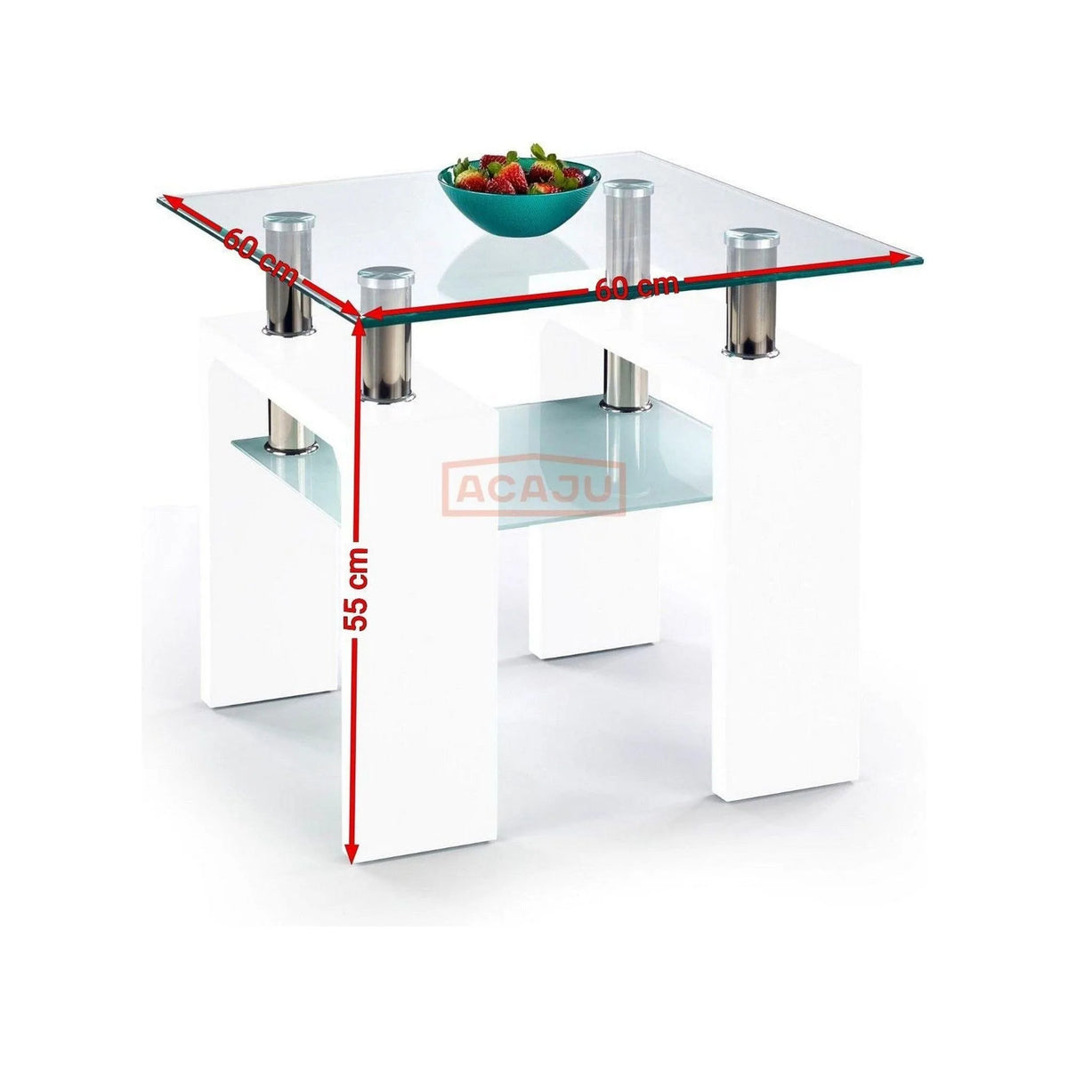 Masuta cafea DIANA H, transparent/alb, 60x60x55 cm