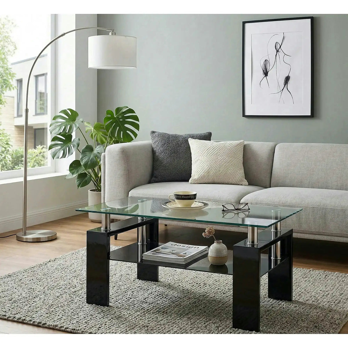 Masuta cafea DIANA H, transparent/negru, 110x60x55 cm