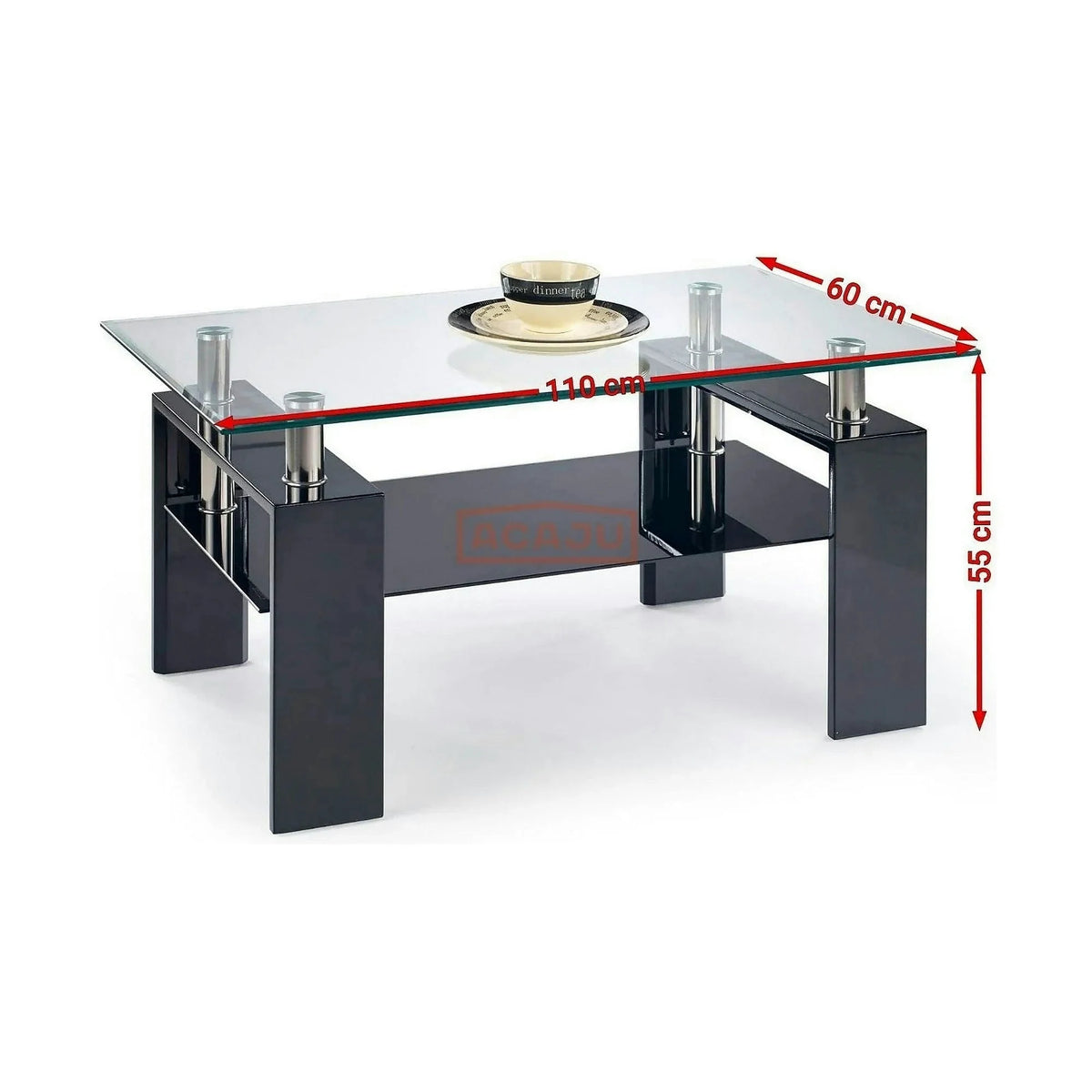 Masuta cafea DIANA H, transparent/negru, 110x60x55 cm