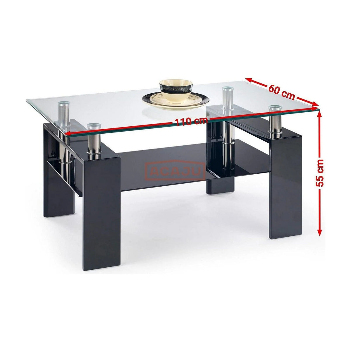 Masuta cafea DIANA H, transparent/negru, 110x60x55 cm