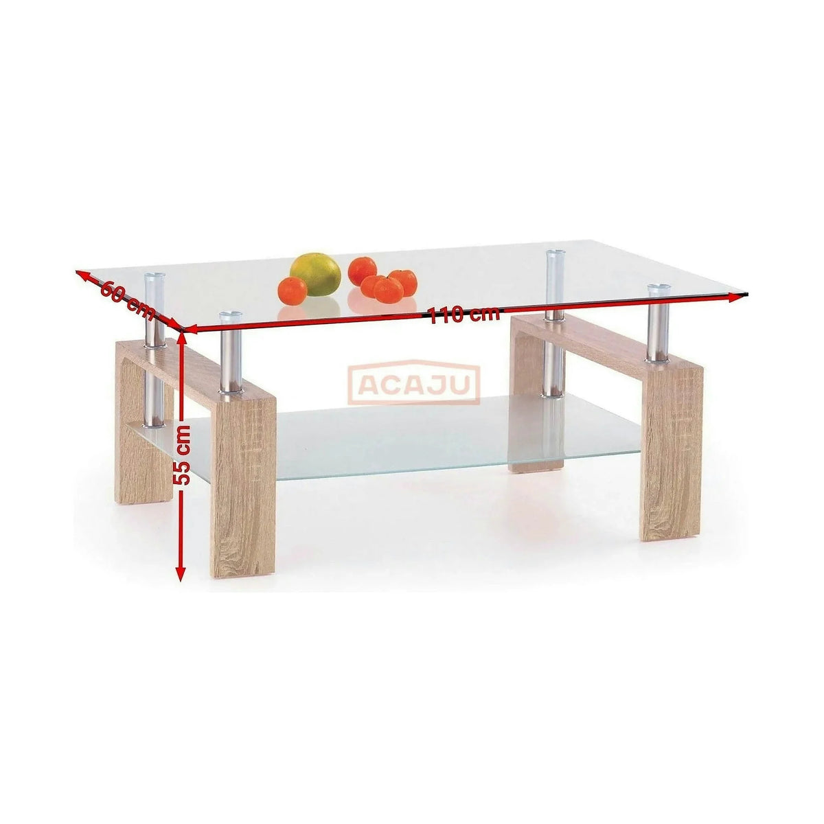 Masuta cafea DIANA H, transparent/stejar sonoma, 110x60x55 cm