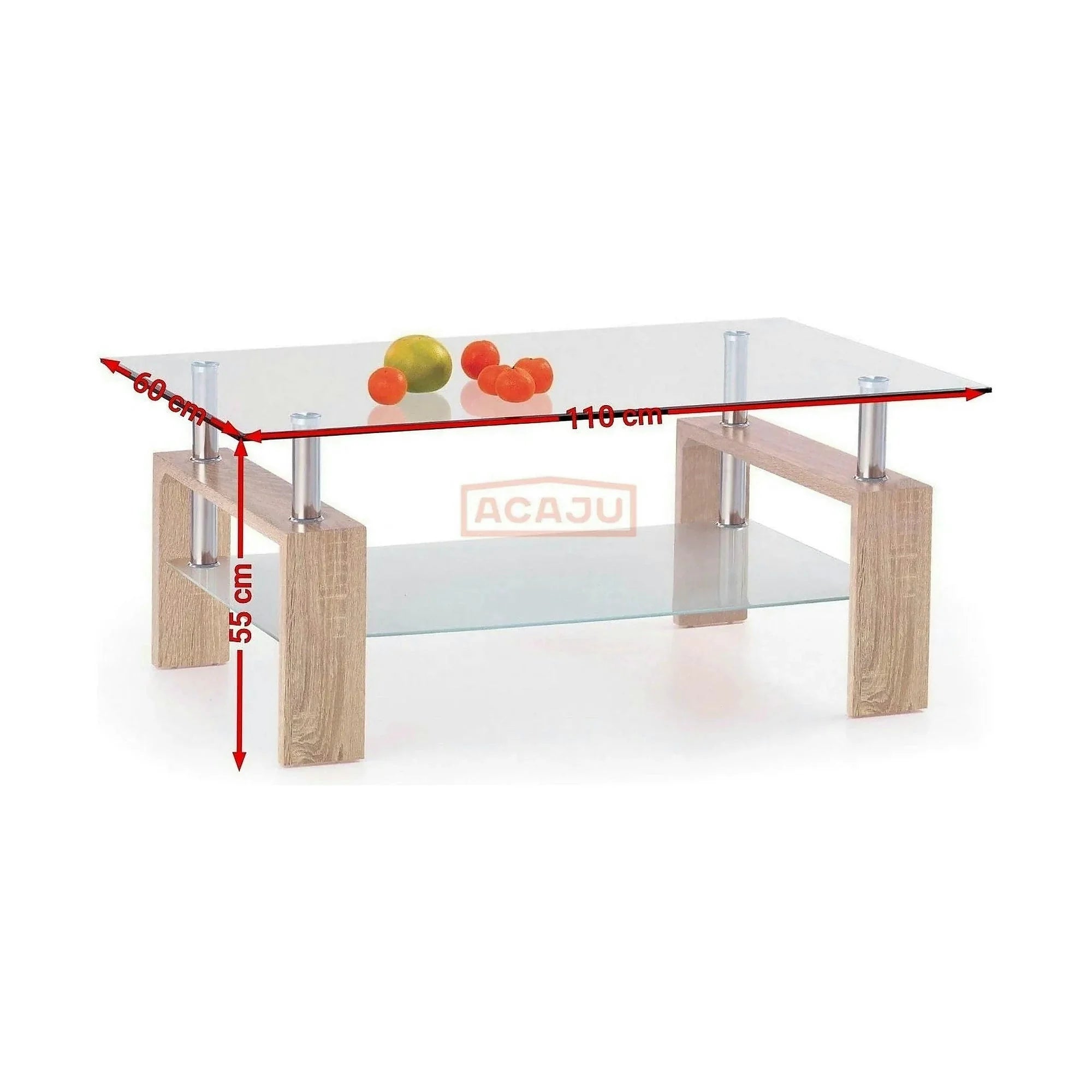 Masuta cafea DIANA H, transparent/stejar sonoma, 110x60x55 cm