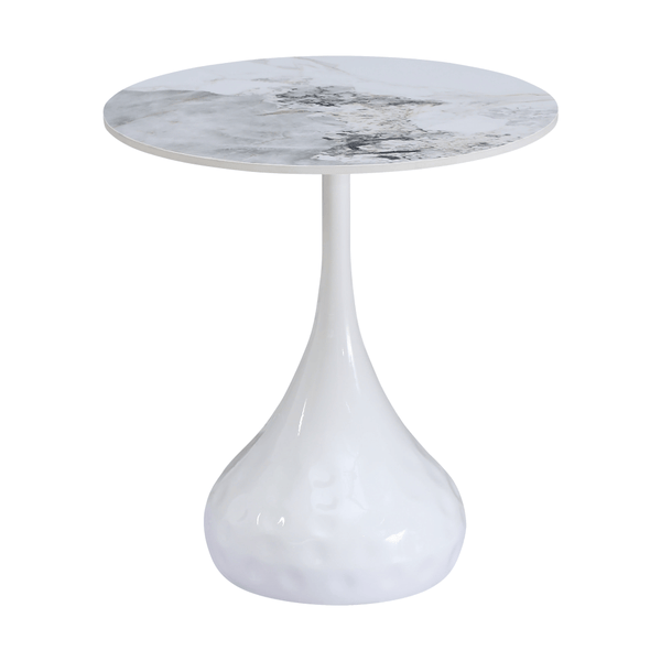 Masuta cafea EBREL, alb cu efect de marmura/alb, ceramica/otel, 50x57 cm