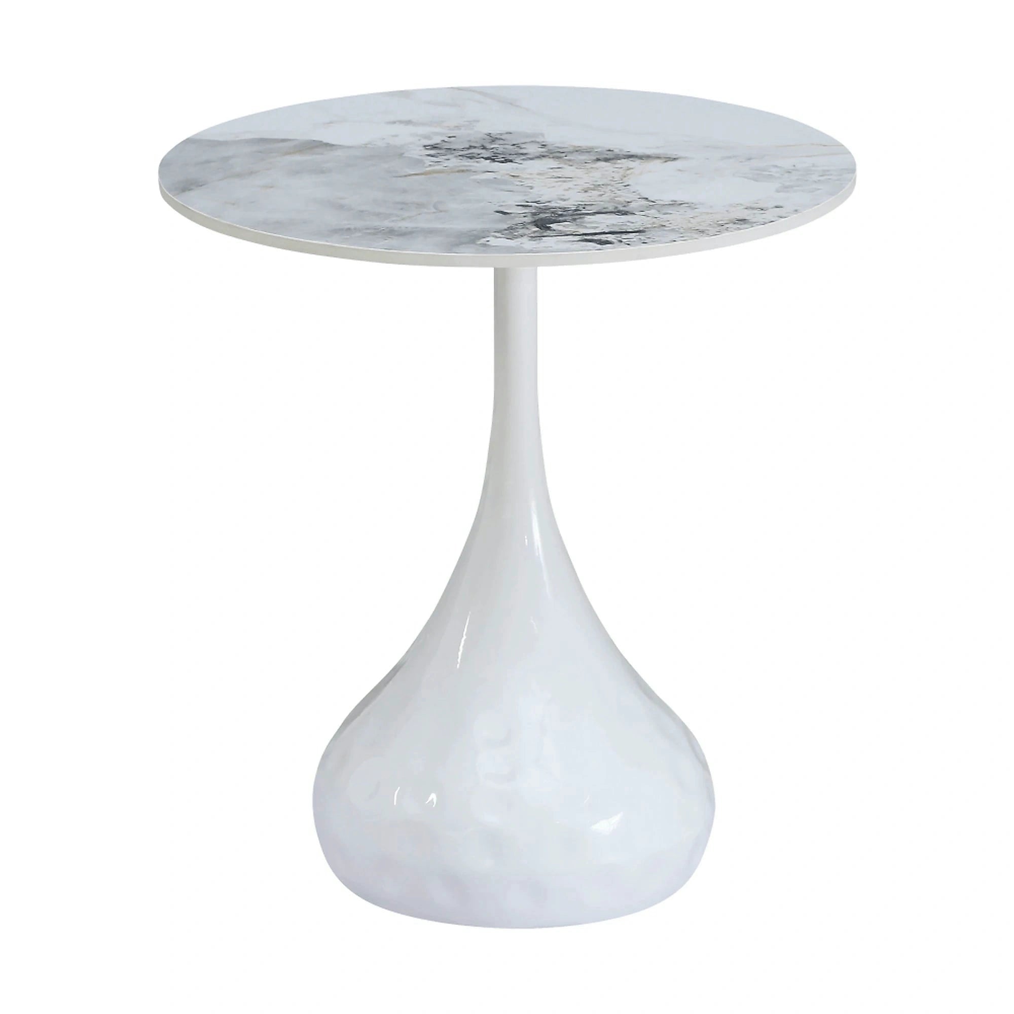 Masuta cafea EBREL, alb cu efect de marmura/alb, ceramica/otel, 50x57 cm