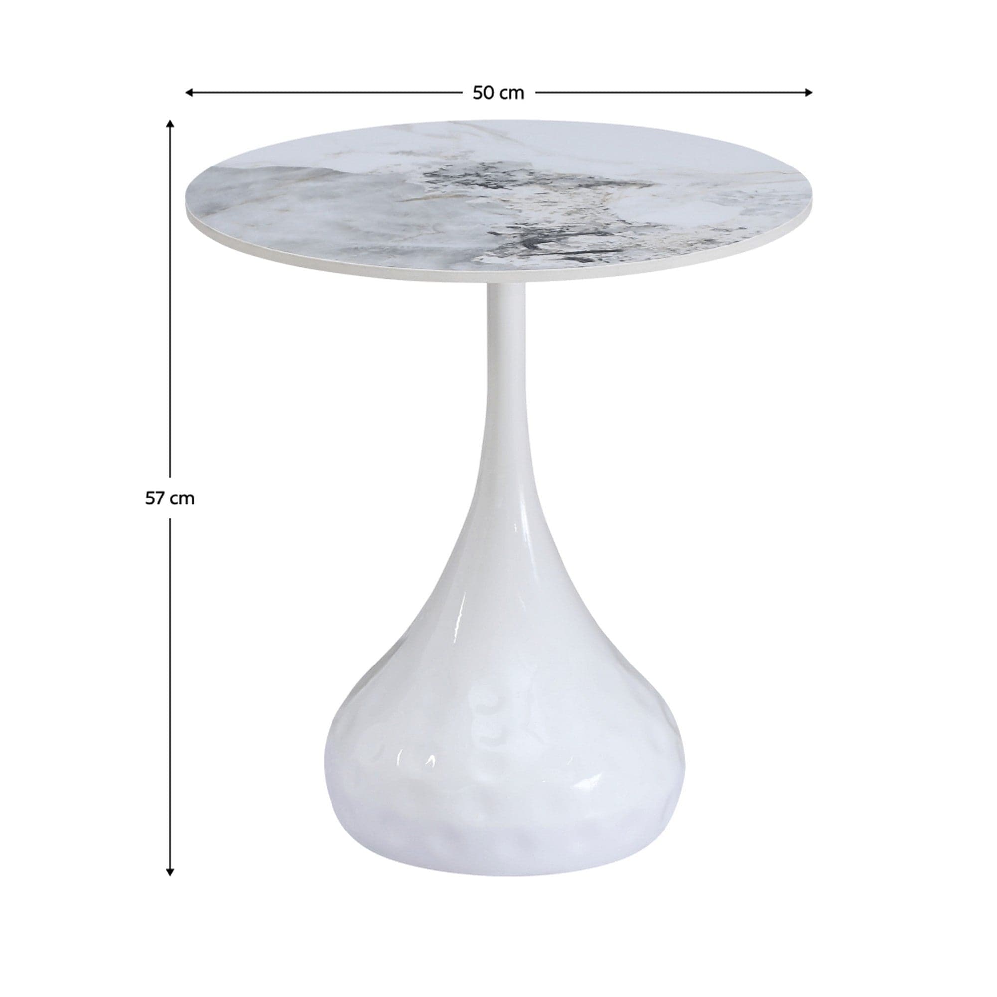 Masuta cafea EBREL, alb cu efect de marmura/alb, ceramica/otel, 50x57 cm