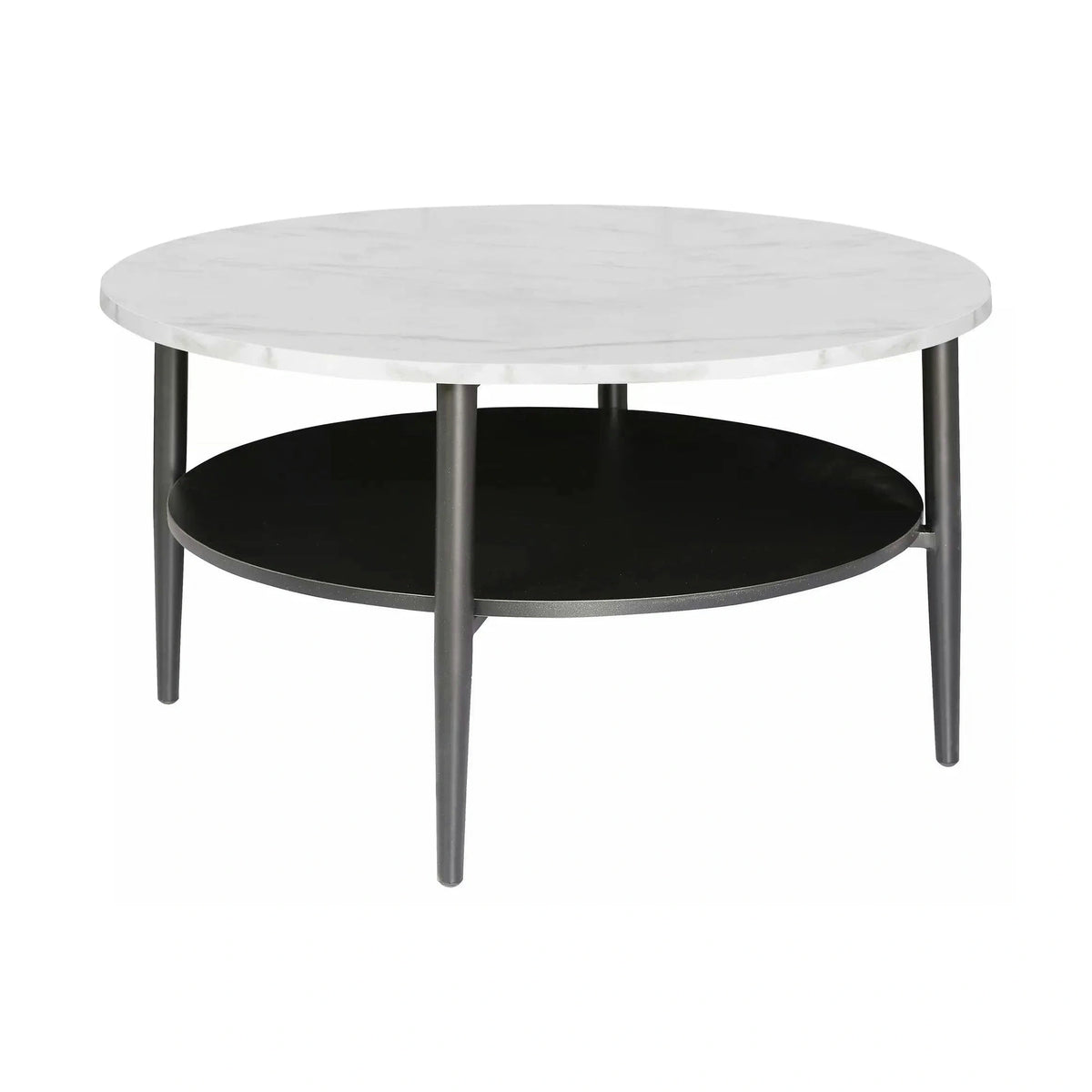 Masuta cafea ELLA A, alb cu efect de marmura/negru mat, PAL/metal, 80x45 cm