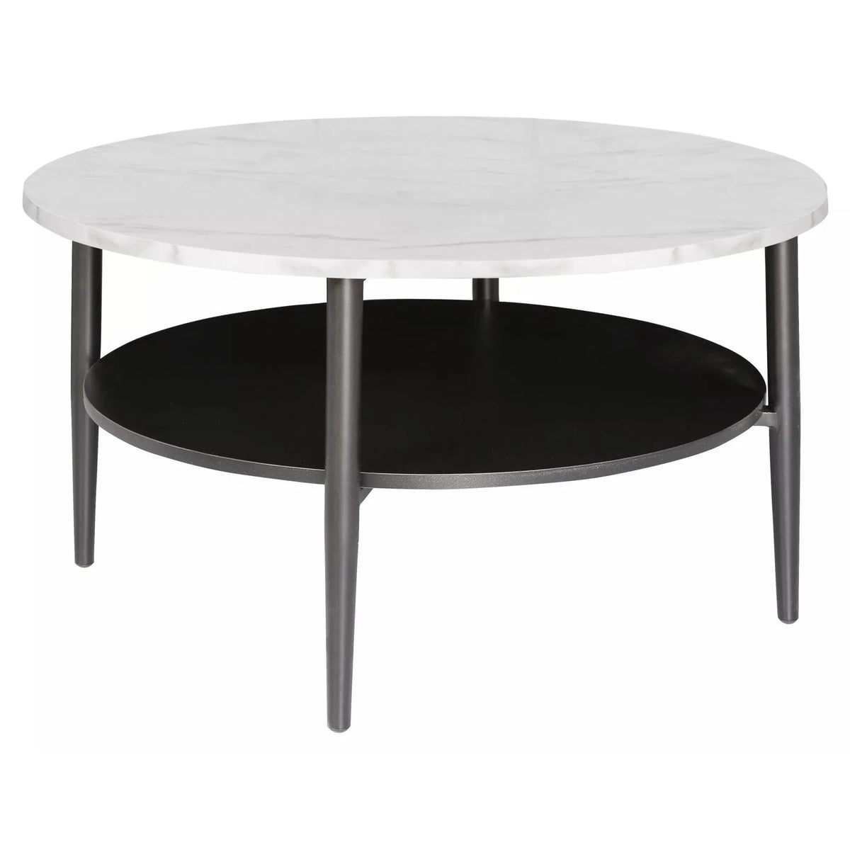 Masuta cafea ELLA A, alb cu efect de marmura/negru mat, PAL/metal, 80x45 cm