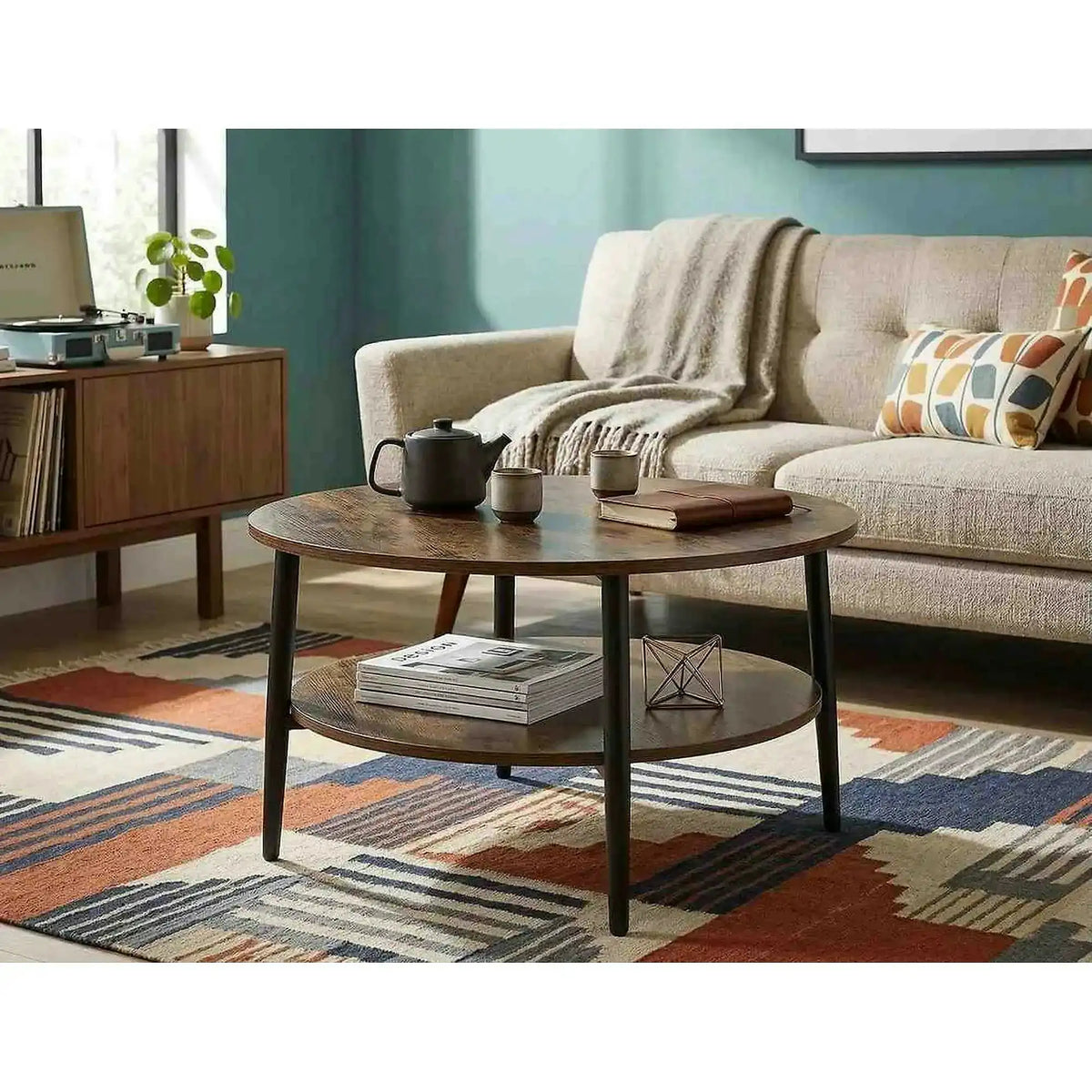 Masuta cafea ELLA A, maro rustic/negru mat, PAL/metal, 80x45 cm