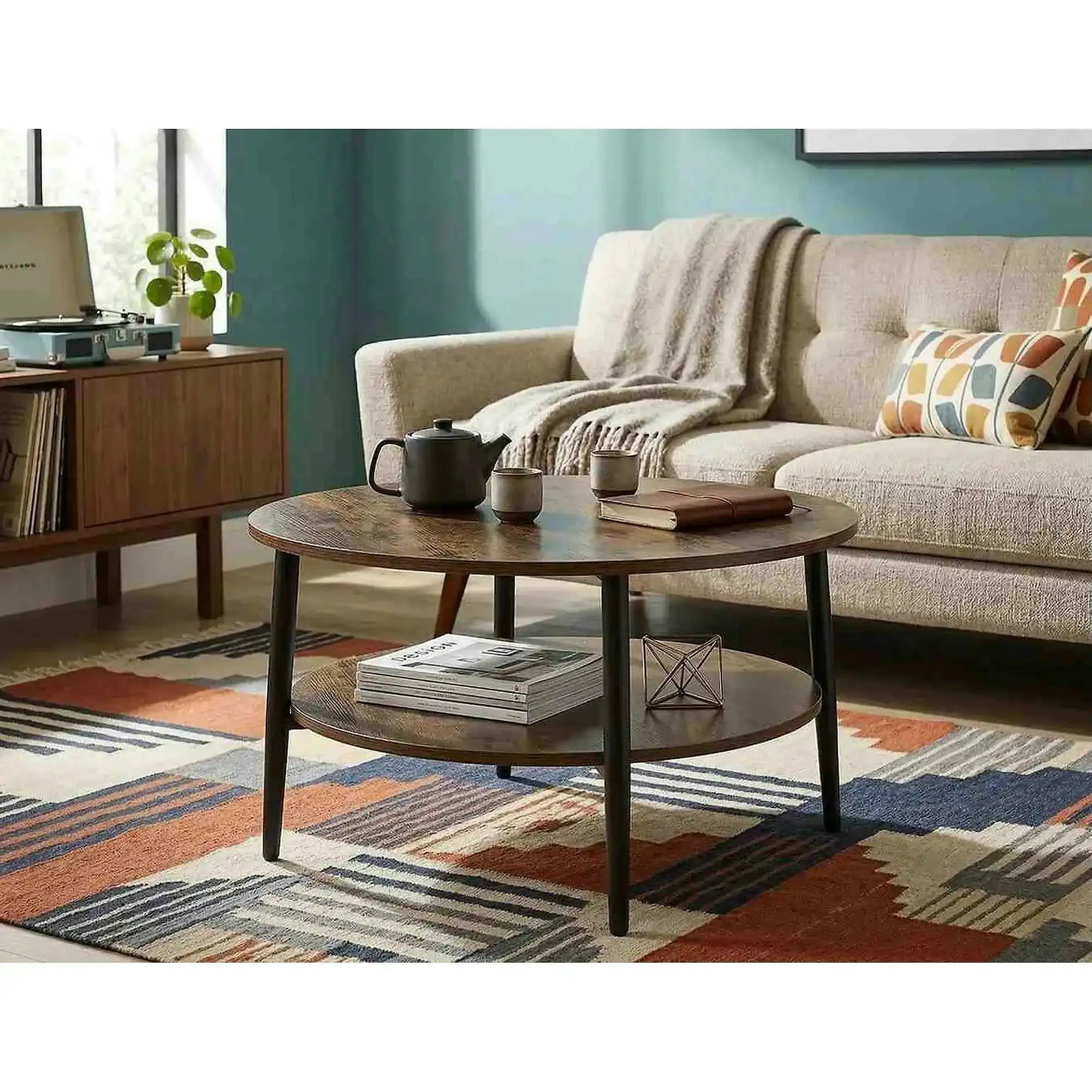 Masuta cafea ELLA A, maro rustic/negru mat, PAL/metal, 80x45 cm