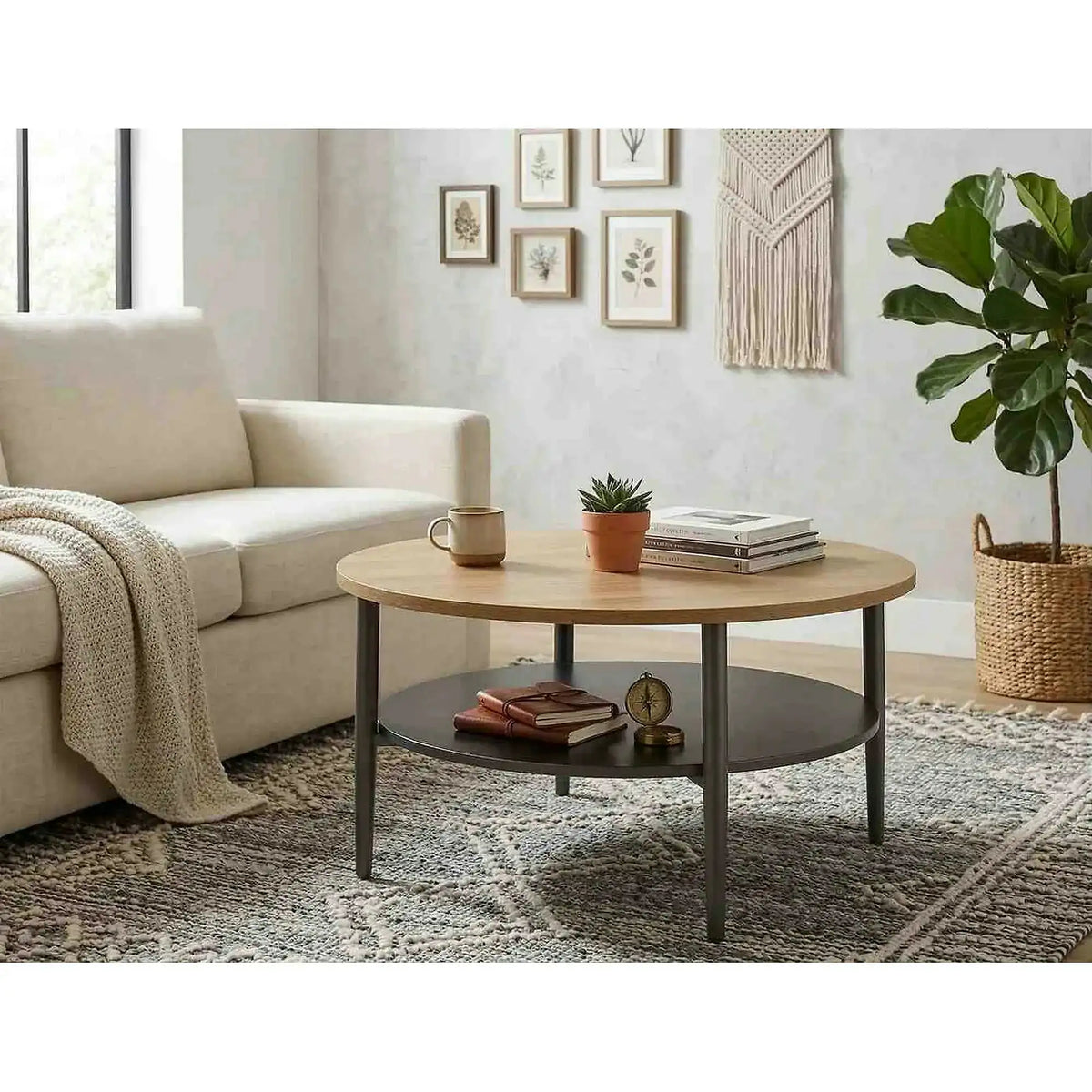 Masuta cafea ELLA A, stejar/negru mat, PAL/metal, 80x45 cm