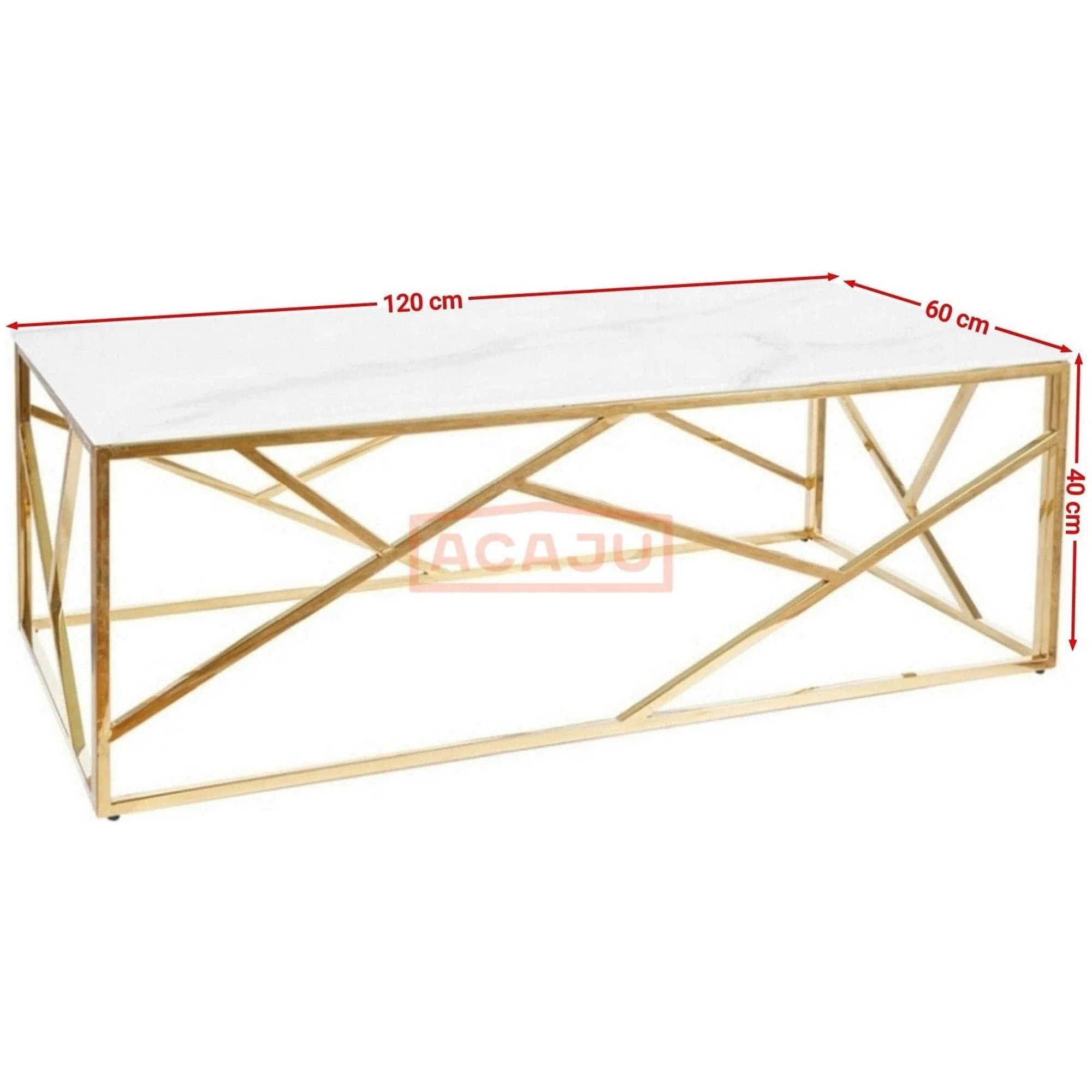Masuta cafea  Escada A II, alb cu efect de marmura/auriu, sticla securizata/otel inoxidabil, 120X60X40 cm