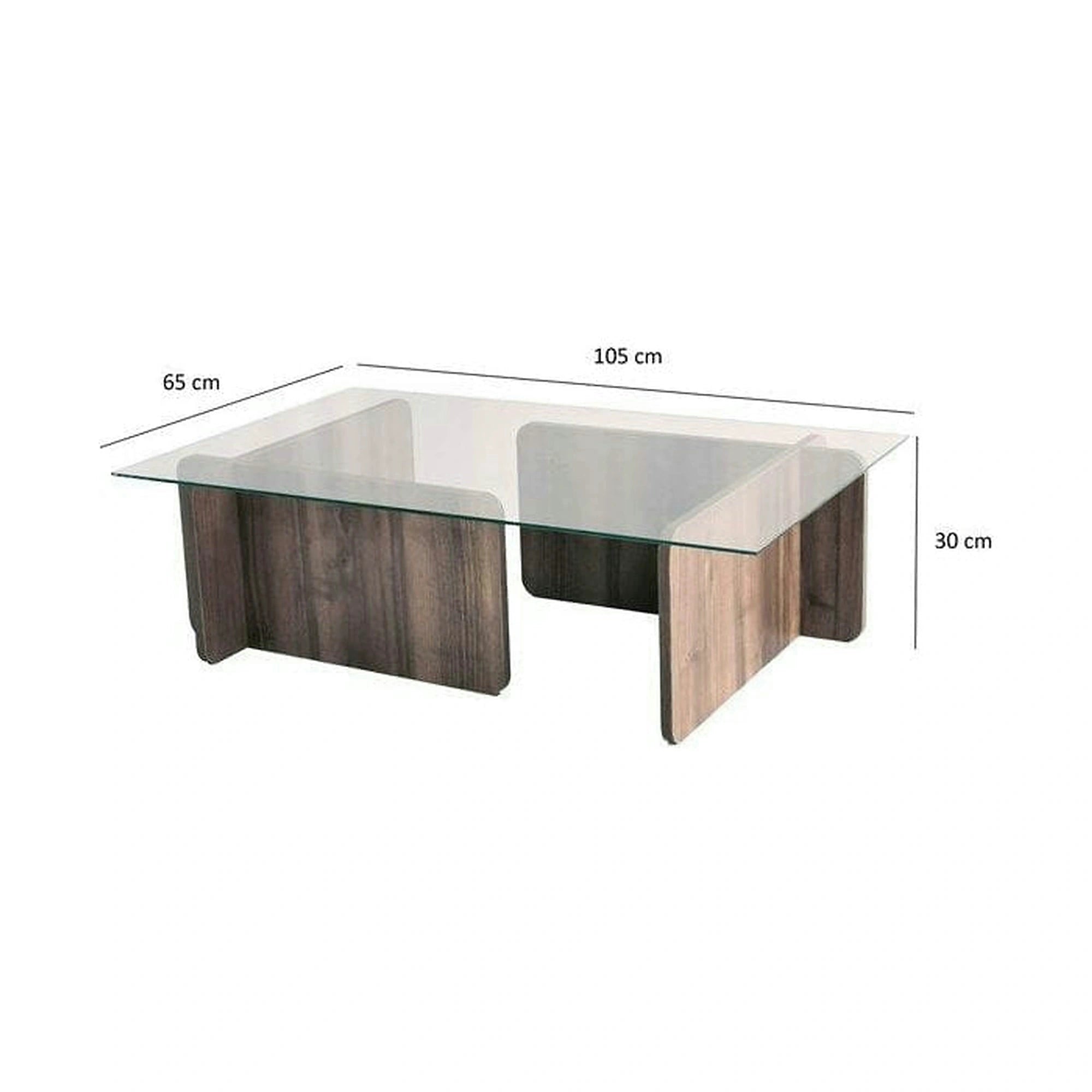 Masuta cafea Escape, transparent/nuc, sticla securizata/PAL melaminat, 105x65x30 cm
