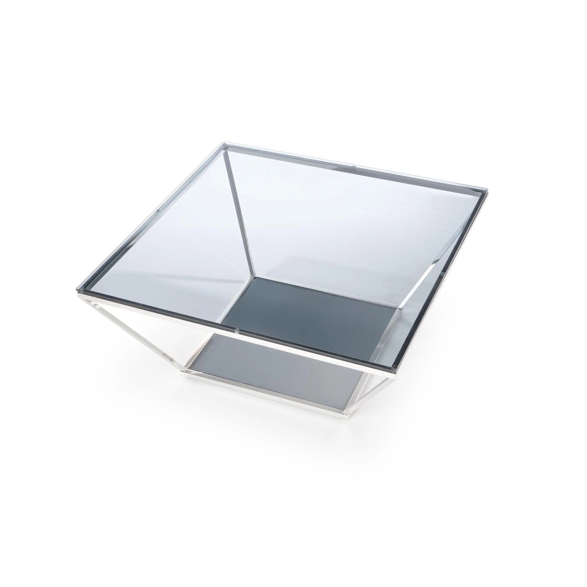 Masuta cafea FABIOLA, alb/argintiu, metal/sticla, 100x100x45 cm