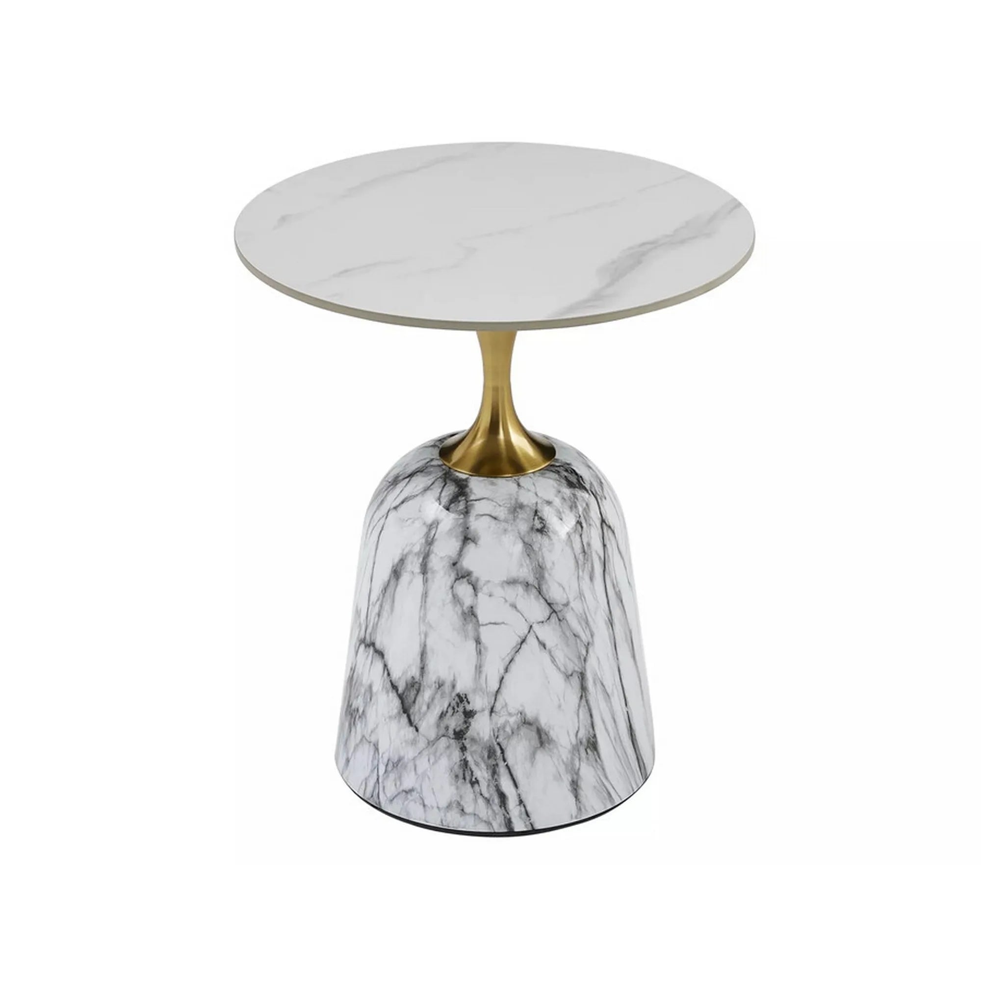 Masuta cafea FAMA, alb cu imprimeu marmura/auriu, ceramica/metal, 50x59 cm