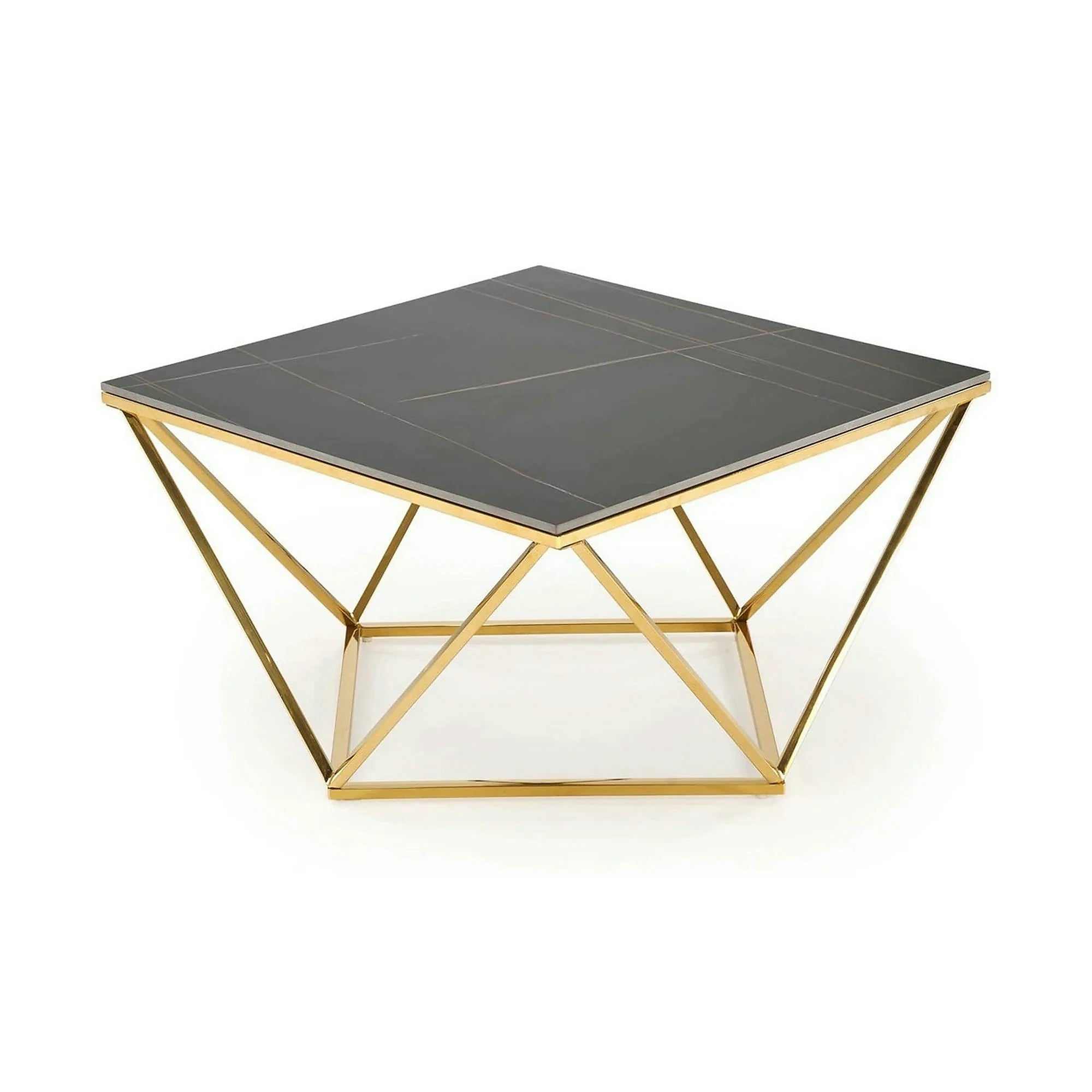 Masuta cafea FELICIA, negru/auriu, ceramica/metal, 80x80x46 cm