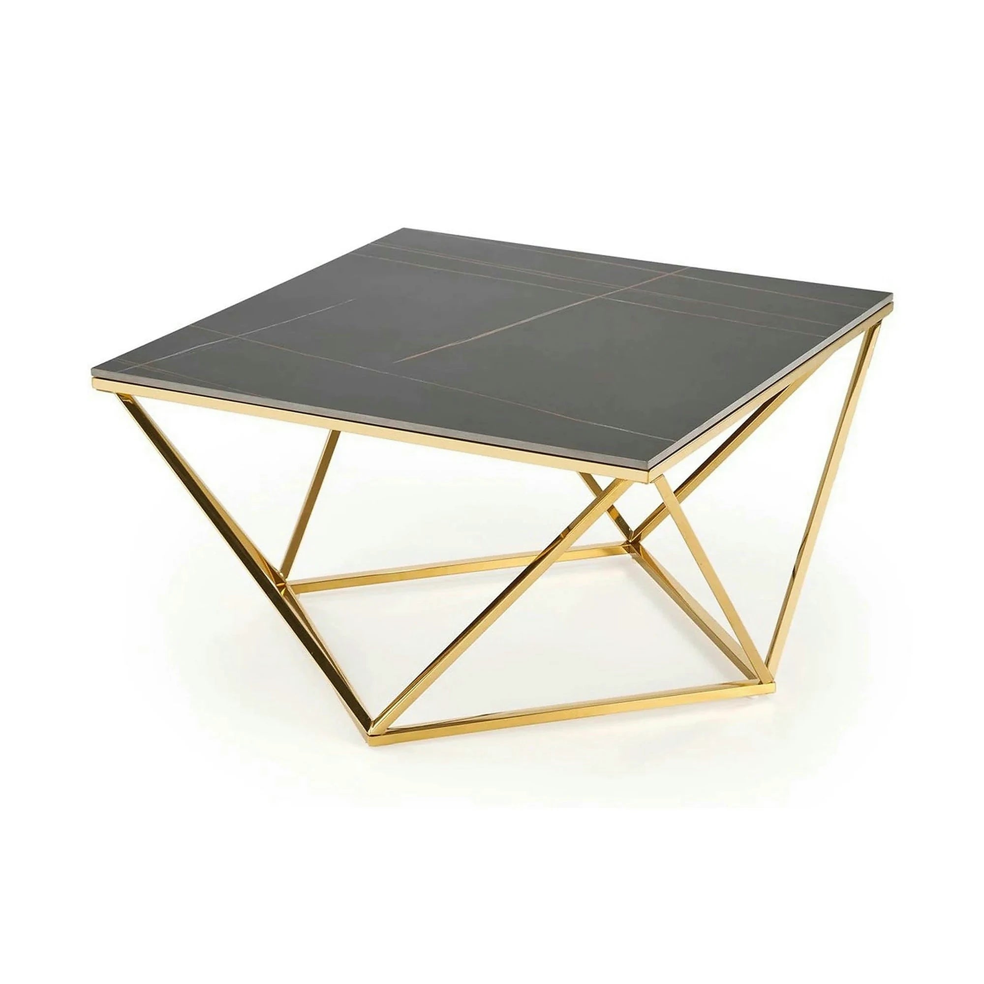 Masuta cafea FELICIA, negru/auriu, ceramica/metal, 80x80x46 cm