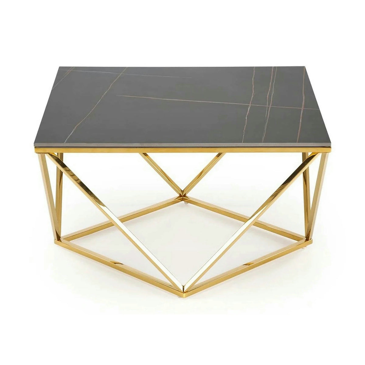 Masuta cafea FELICIA, negru/auriu, ceramica/metal, 80x80x46 cm