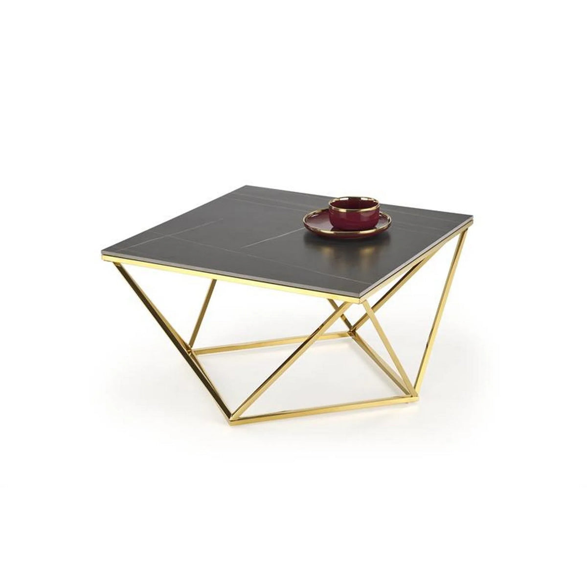 Masuta cafea FELICIA, negru/auriu, ceramica/metal, 80x80x46 cm