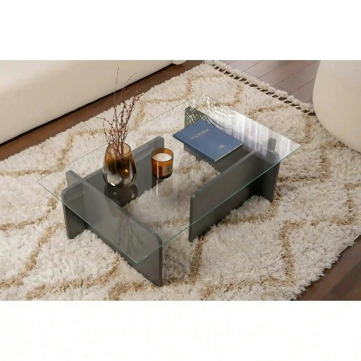 Masuta cafea FLAVIO, gri antracit/transparent, PAL/sticla, 105x65x30 cm