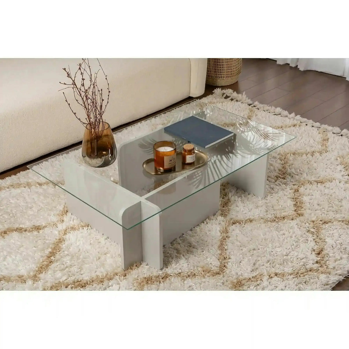 Masuta cafea FLAVIO, gri/transparent, PAL/sticla, 105x65x30 cm