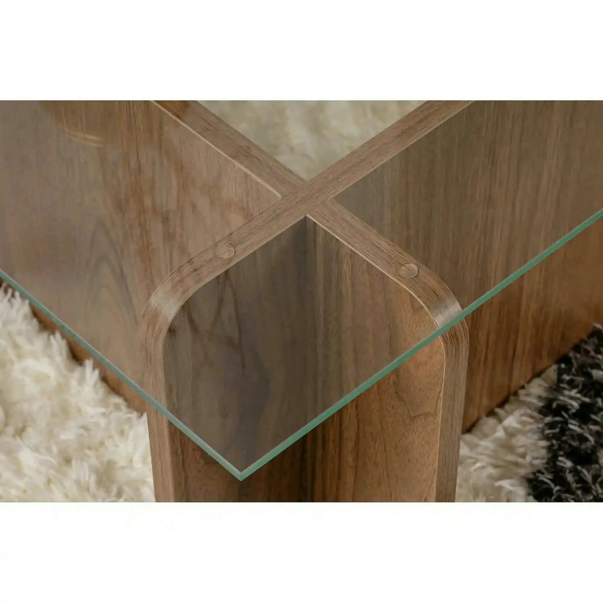 Masuta cafea FLAVIO, nuc/transparent, PAL/sticla, 105x65x30 cm