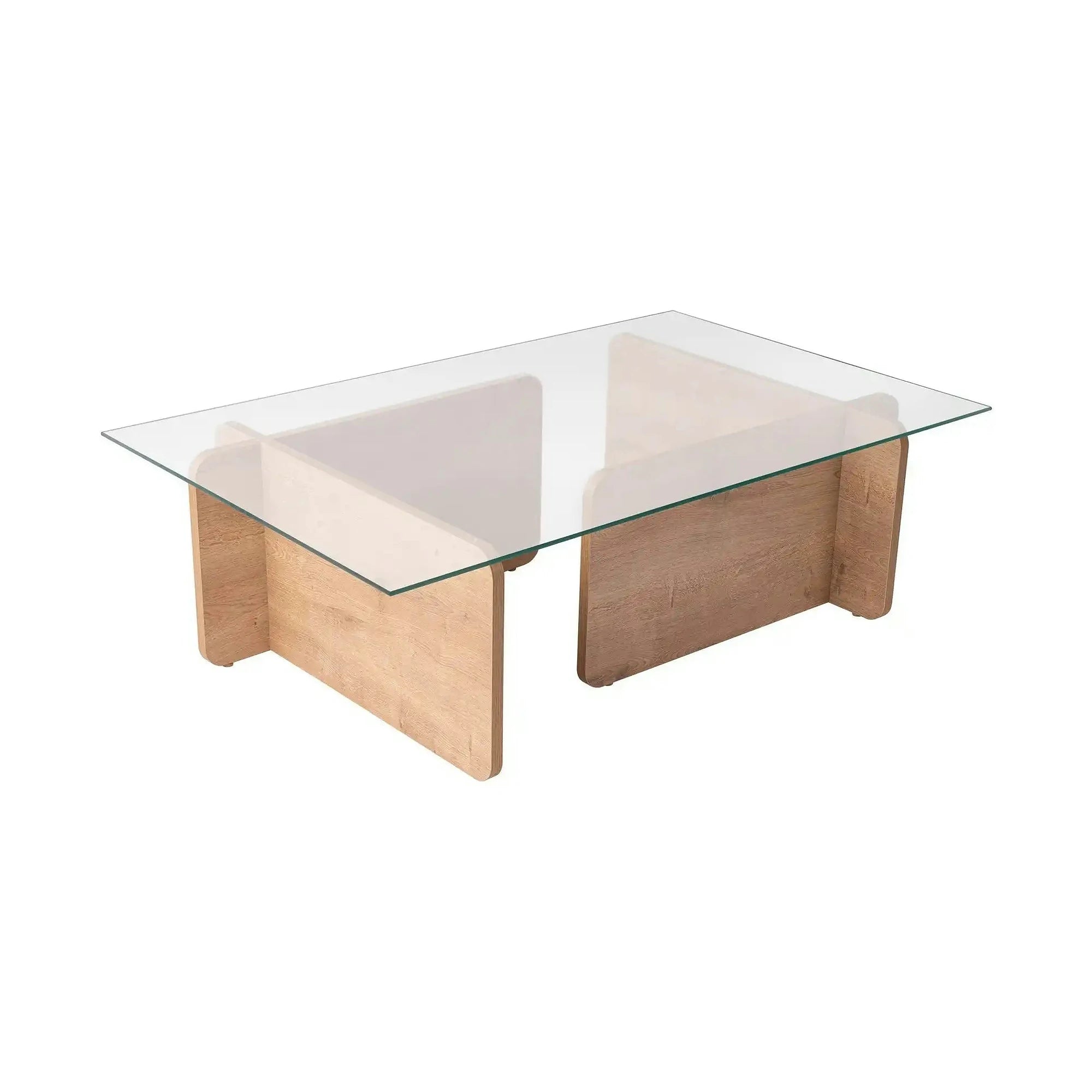 Masuta cafea FLAVIO, stejar miere/transparent, PAL/sticla, 105x65x30 cm