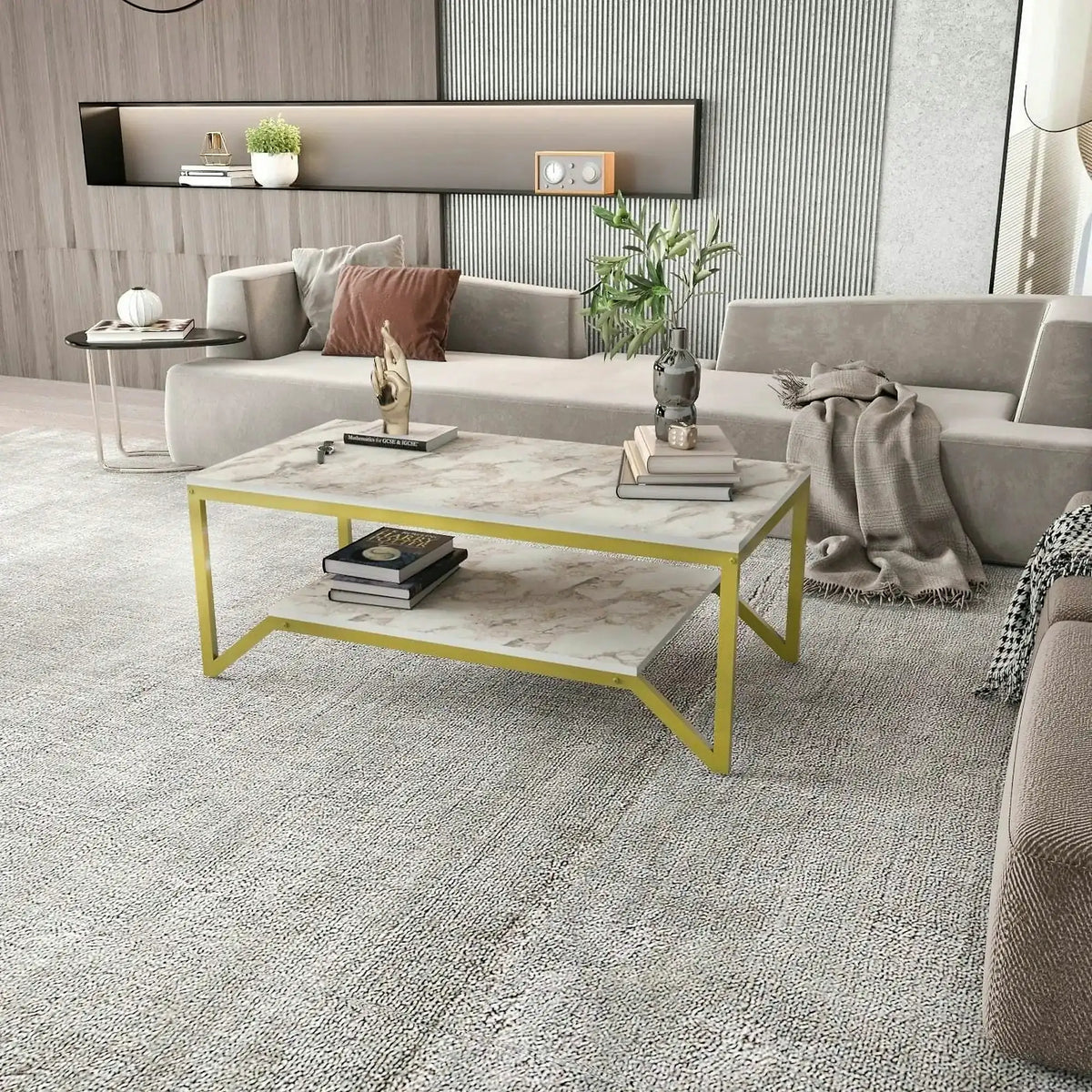Masuta cafea Flora, auriu/bej, PAL, 120x60x46 cm