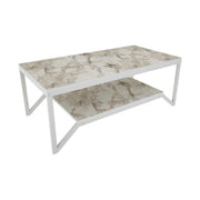 Masuta cafea Flora, bej cu efect de marmura/alb, PAL melaminat, 120x60x46 cm