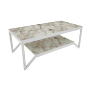 Masuta cafea Flora, bej cu efect de marmura/alb, PAL melaminat, 120x60x46 cm