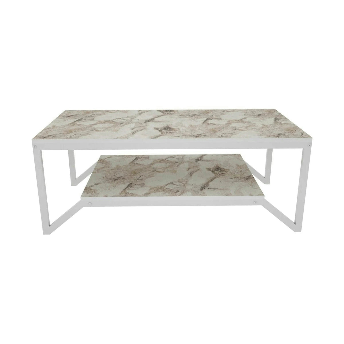 Masuta cafea Flora, bej cu efect de marmura/alb, PAL melaminat, 120x60x46 cm