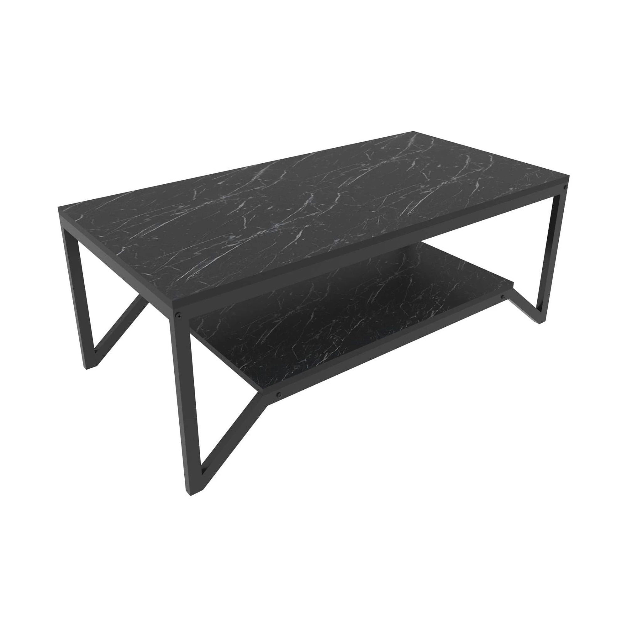 Masuta cafea Flora, negru cu efect de marmura, PAL melaminat, 120x60x46 cm