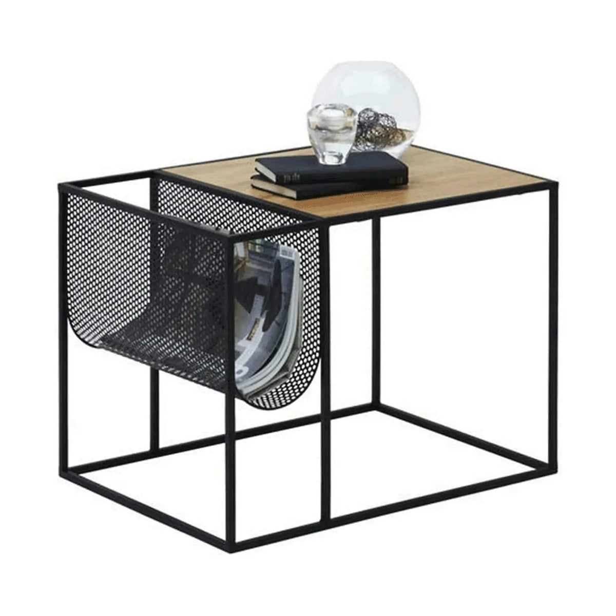 Masuta cafea FLYN, stejar/negru, metal, 55x40x45 cm