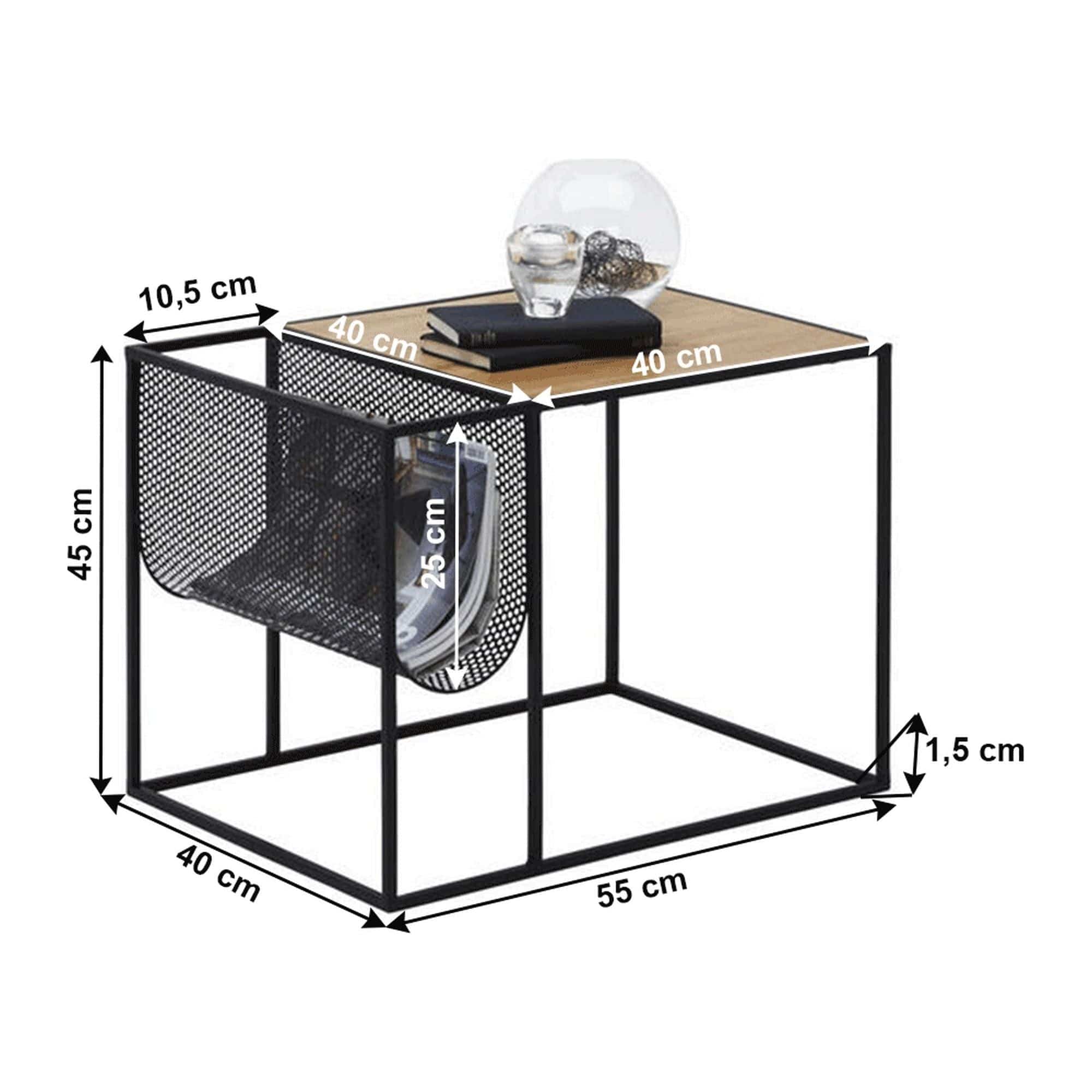 Masuta cafea FLYN, stejar/negru, metal, 55x40x45 cm