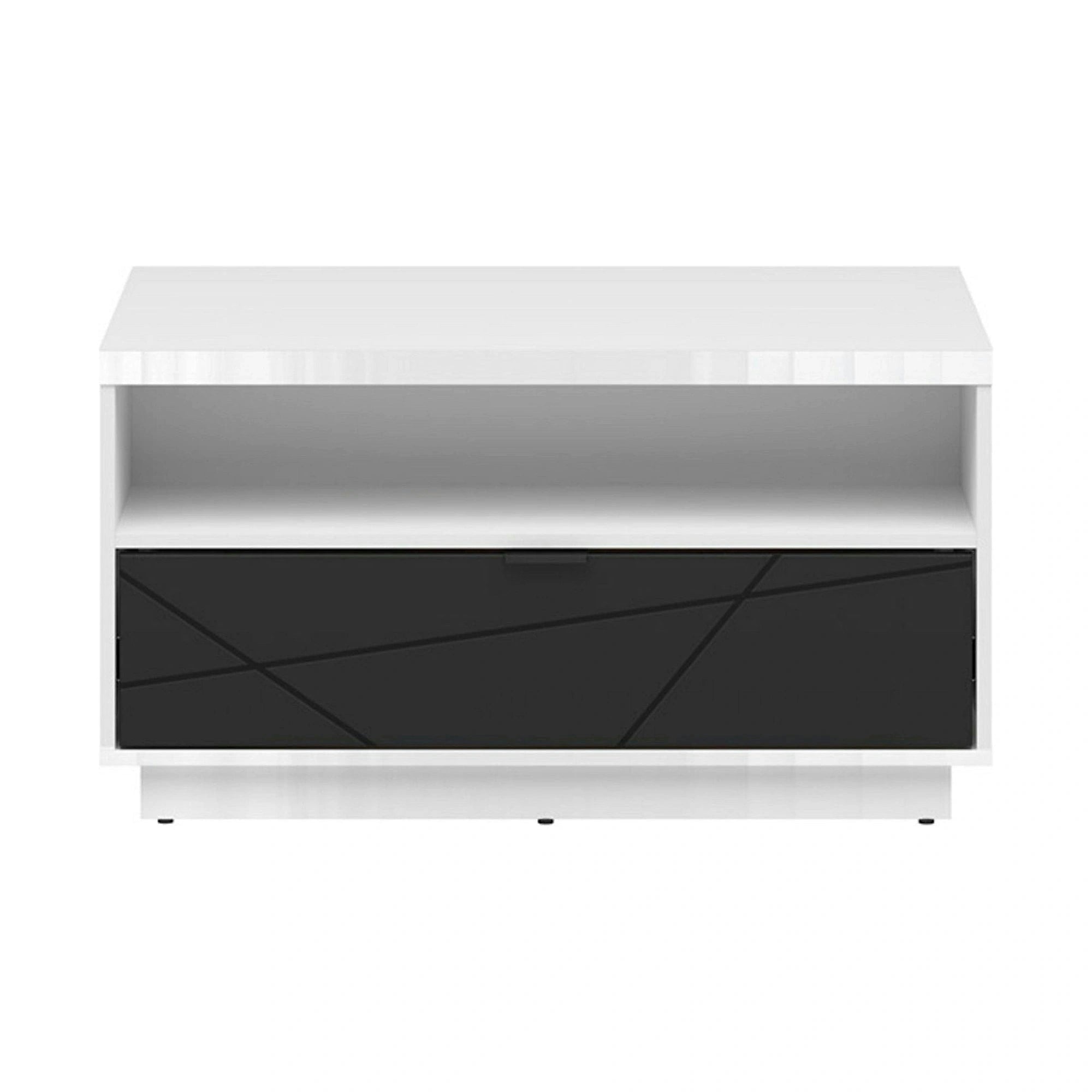 Masuta cafea FORN, alb lucios/negru mat, PAL, 90x60x49 cm