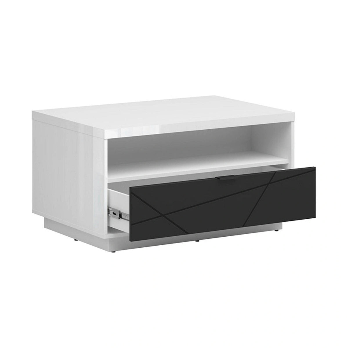 Masuta cafea FORN, alb lucios/negru mat, PAL, 90x60x49 cm