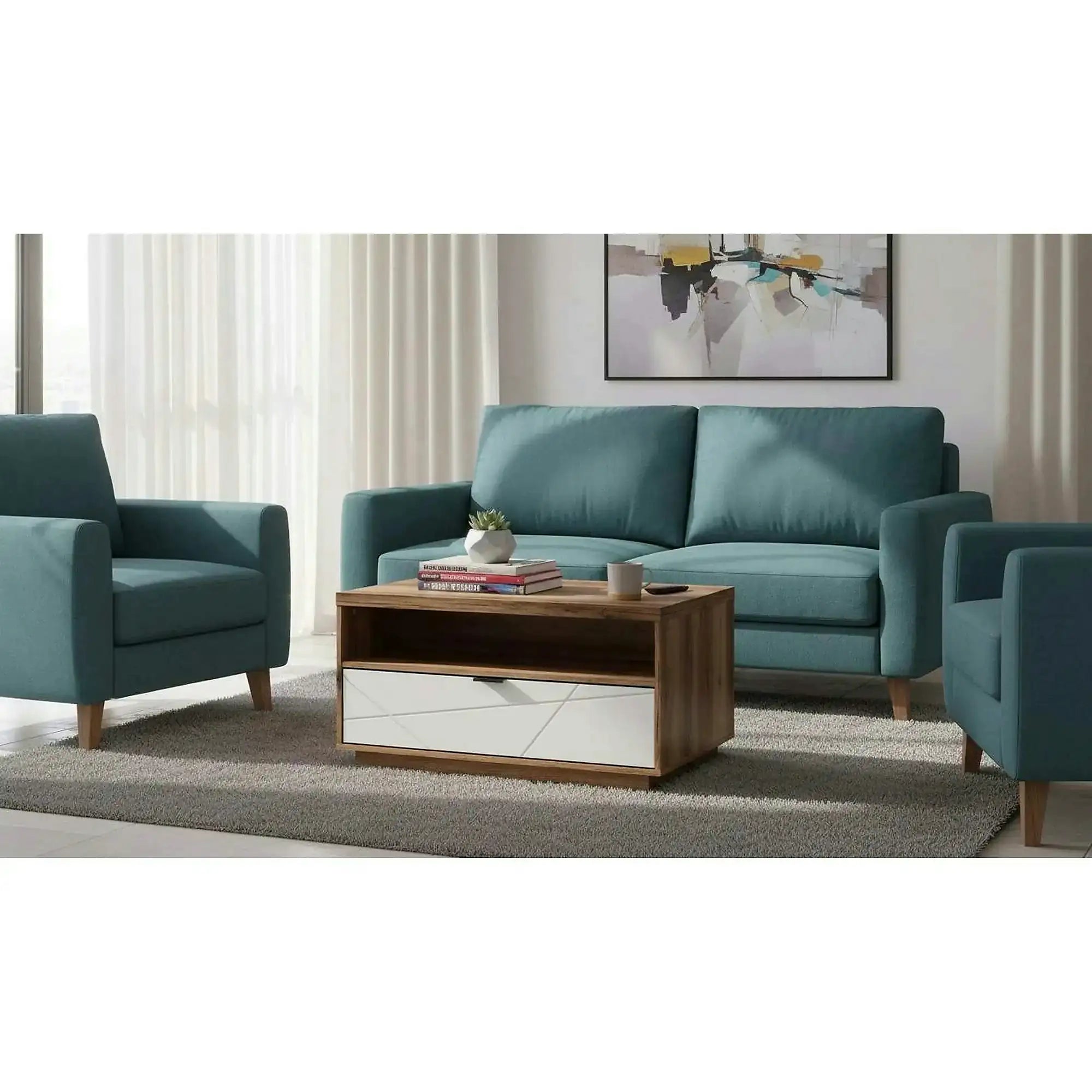 Masuta cafea FORN, nuc/alb lucios, PAL, 90x60x49 cm