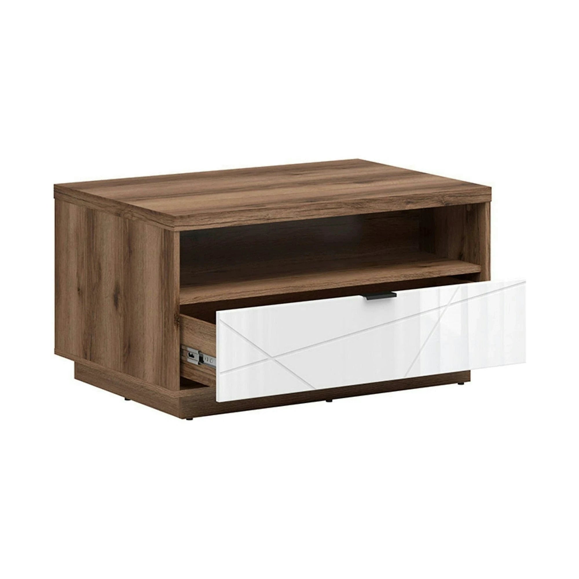 Masuta cafea FORN, nuc/alb lucios, PAL, 90x60x49 cm