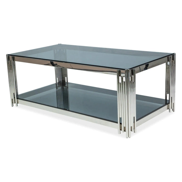 Masuta cafea Fossil A, transparent/crom, sticla securizata/metal, 120X60X40 cm
