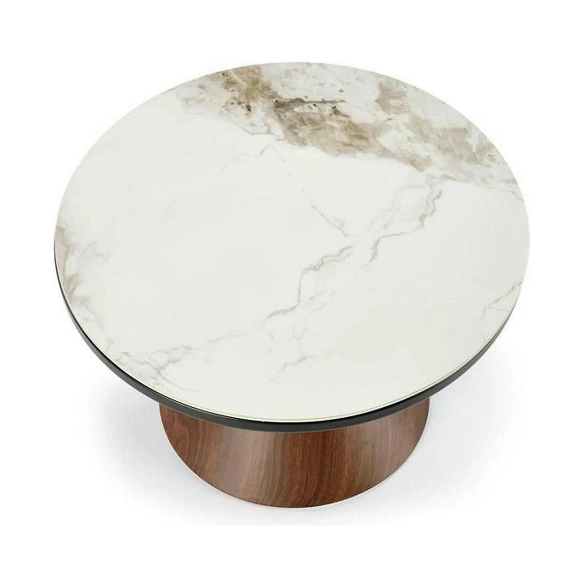 Masuta cafea GENESIS, alb cu efect de marmura/nuc/auriu, ceramica/otel, 70x70x43 cm