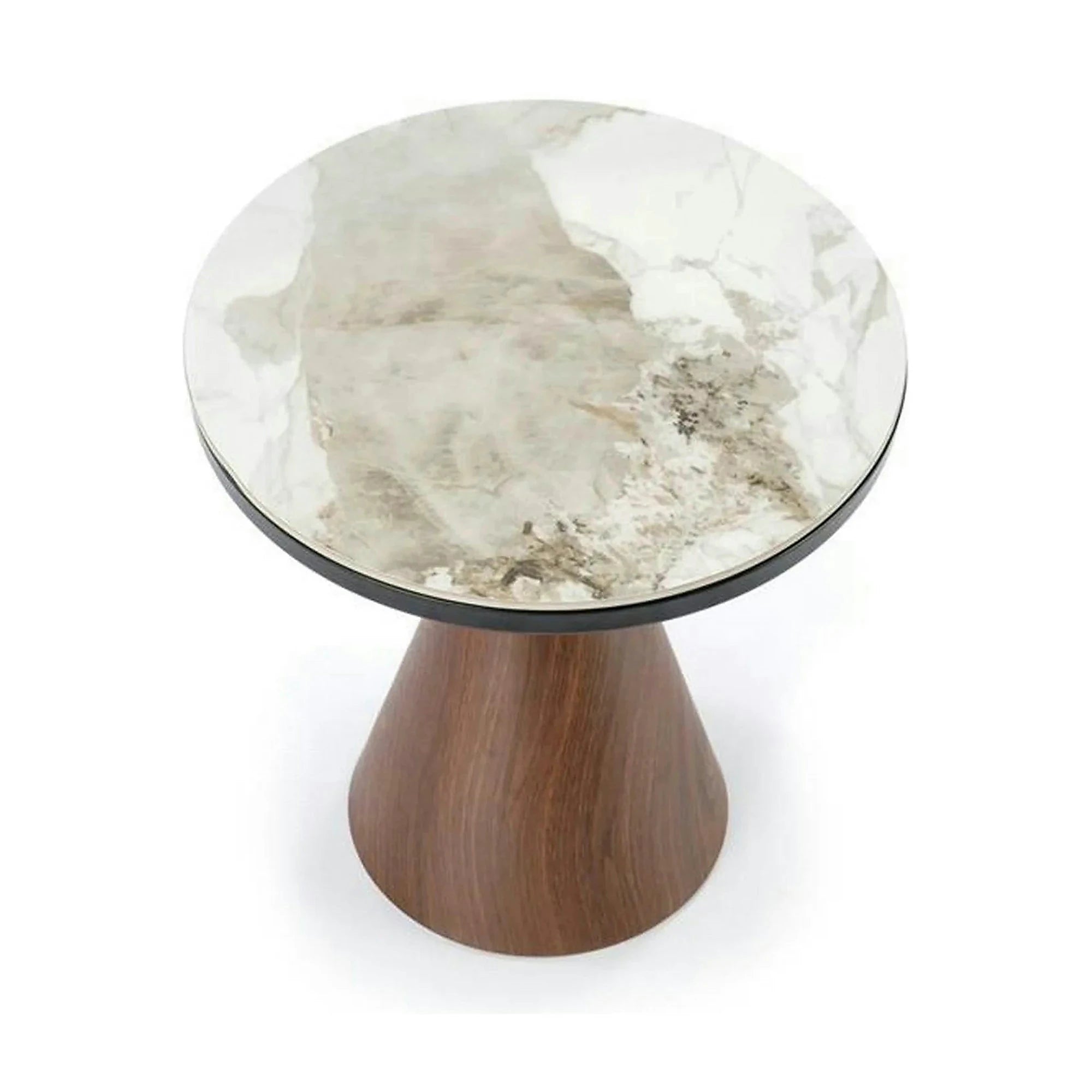 Masuta cafea GENESIS S, alb cu efect de marmura/nuc/auriu, otel/ceramica, 50x50x53 cm
