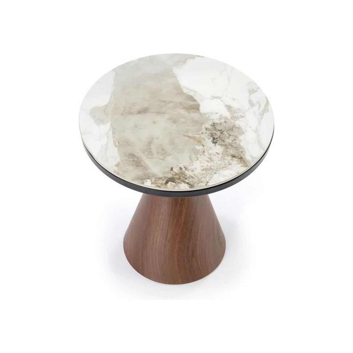 Masuta cafea GENESIS S, alb cu efect de marmura/nuc/auriu, otel/ceramica, 50x50x53 cm