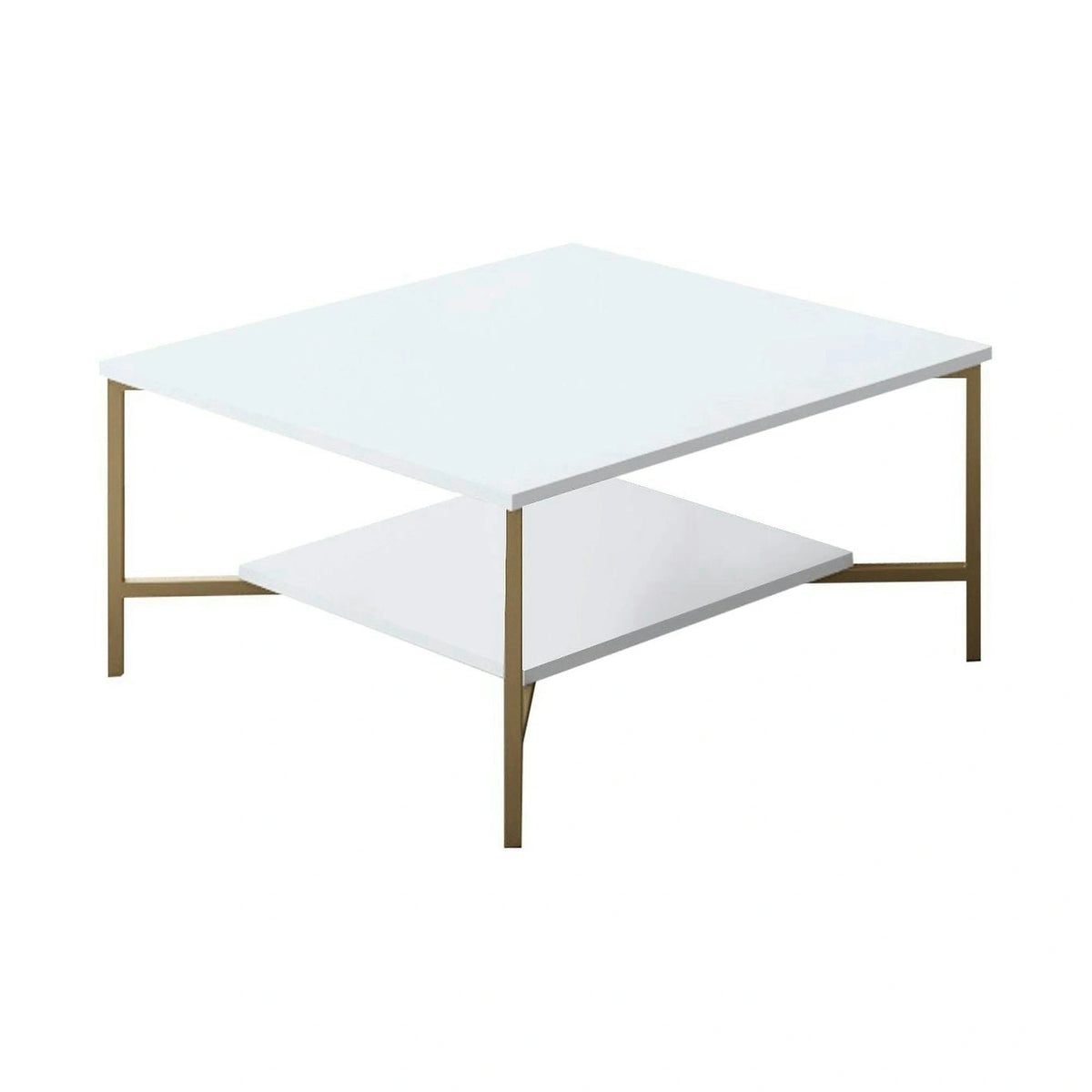 Masuta cafea Gold Line, alb/auriu, PAL, 80x80x40 cm