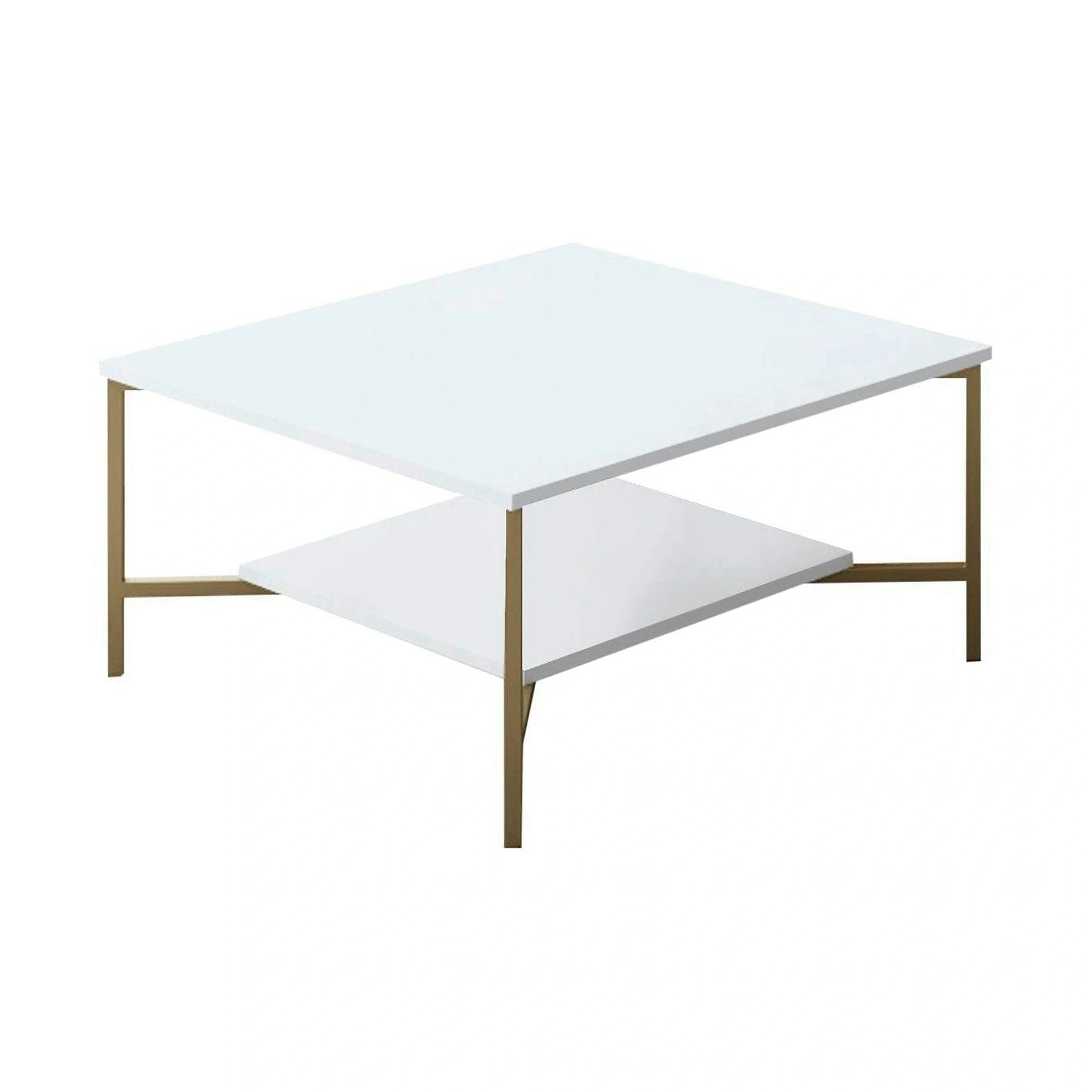 Masuta cafea Gold Line, alb/auriu, PAL, 80x80x40 cm
