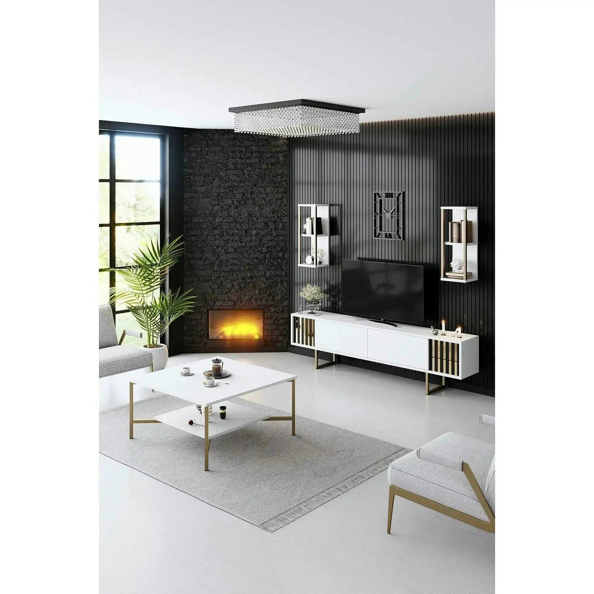 Masuta cafea Gold Line, alb/auriu, PAL, 80x80x40 cm