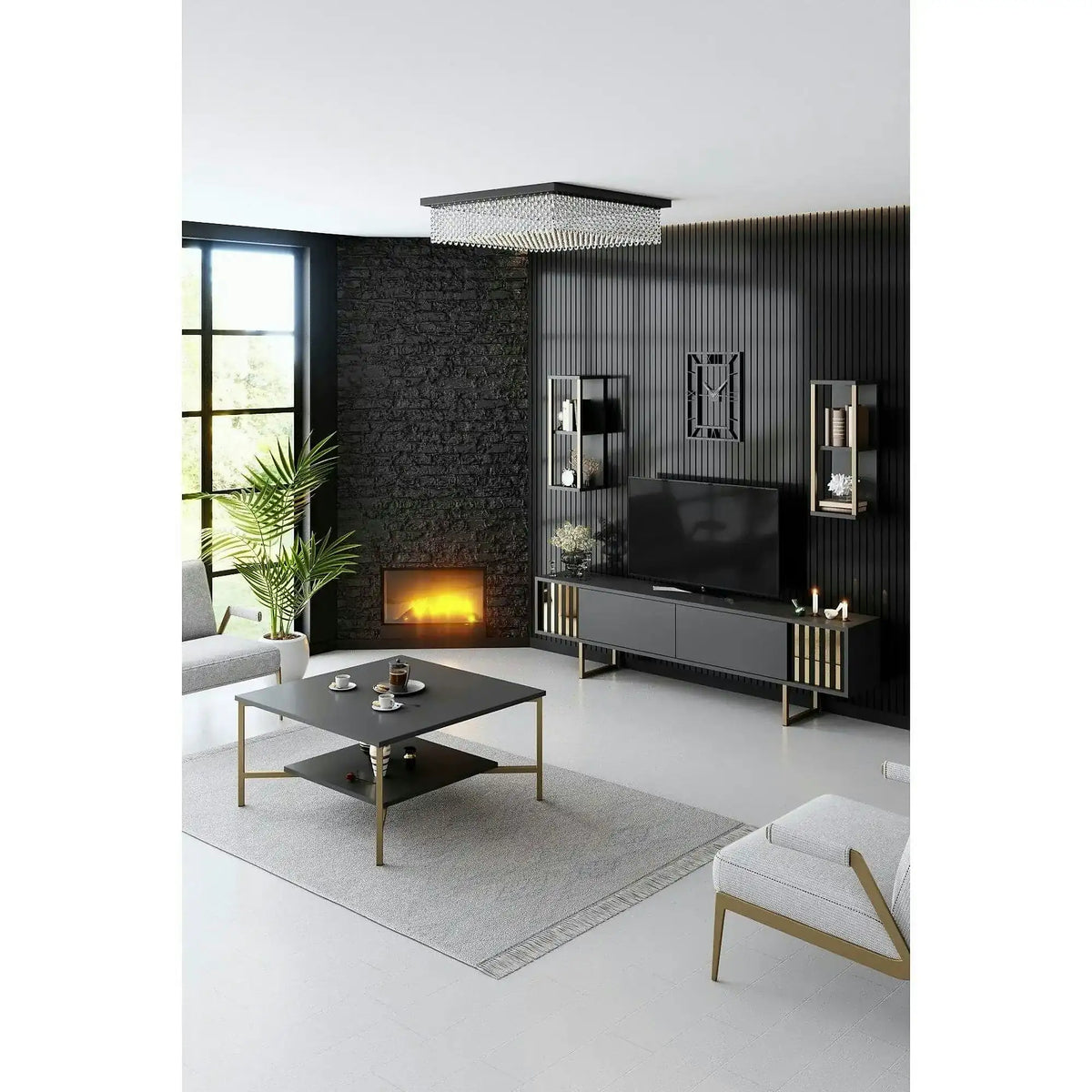 Masuta cafea Gold Line, negru, PAl, 80x80x40 cm