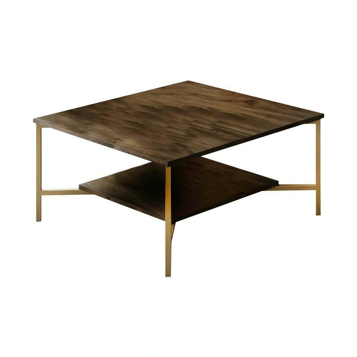 Masuta cafea Gold Line, nuc/negru, PAL, 80x80x40 cm