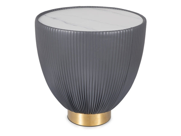 Masuta cafea GRADO B, alb/gri/auriu, piele ecologica/metal, 46x45 cm
