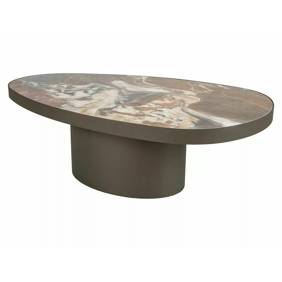 Măsuță cafea GUSTO A, maro lucios/cupru, ceramică/metal, 118x73x38 cm