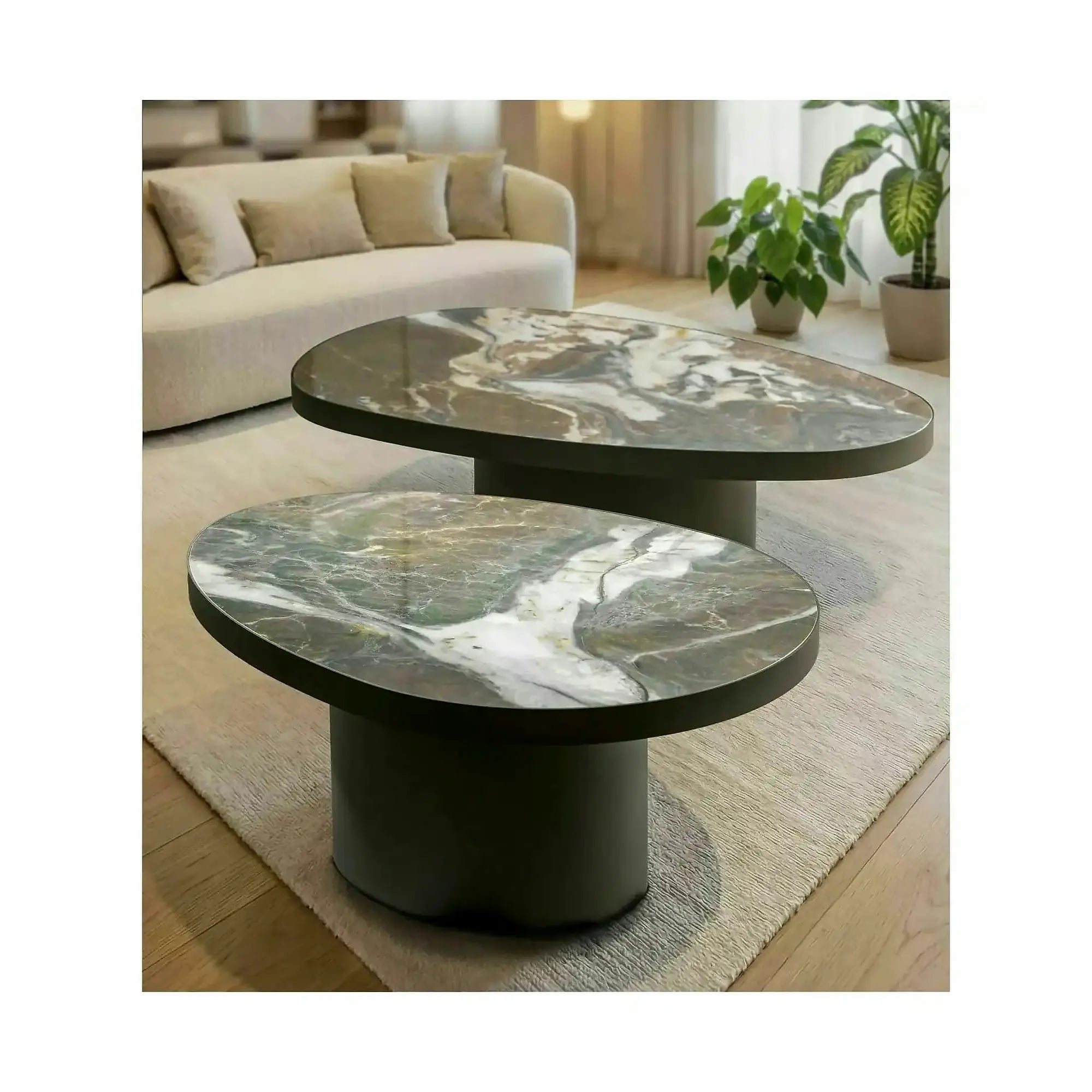 Măsuță cafea GUSTO B, maro lucios/cupru, ceramică/metal, 98x73x43 cm